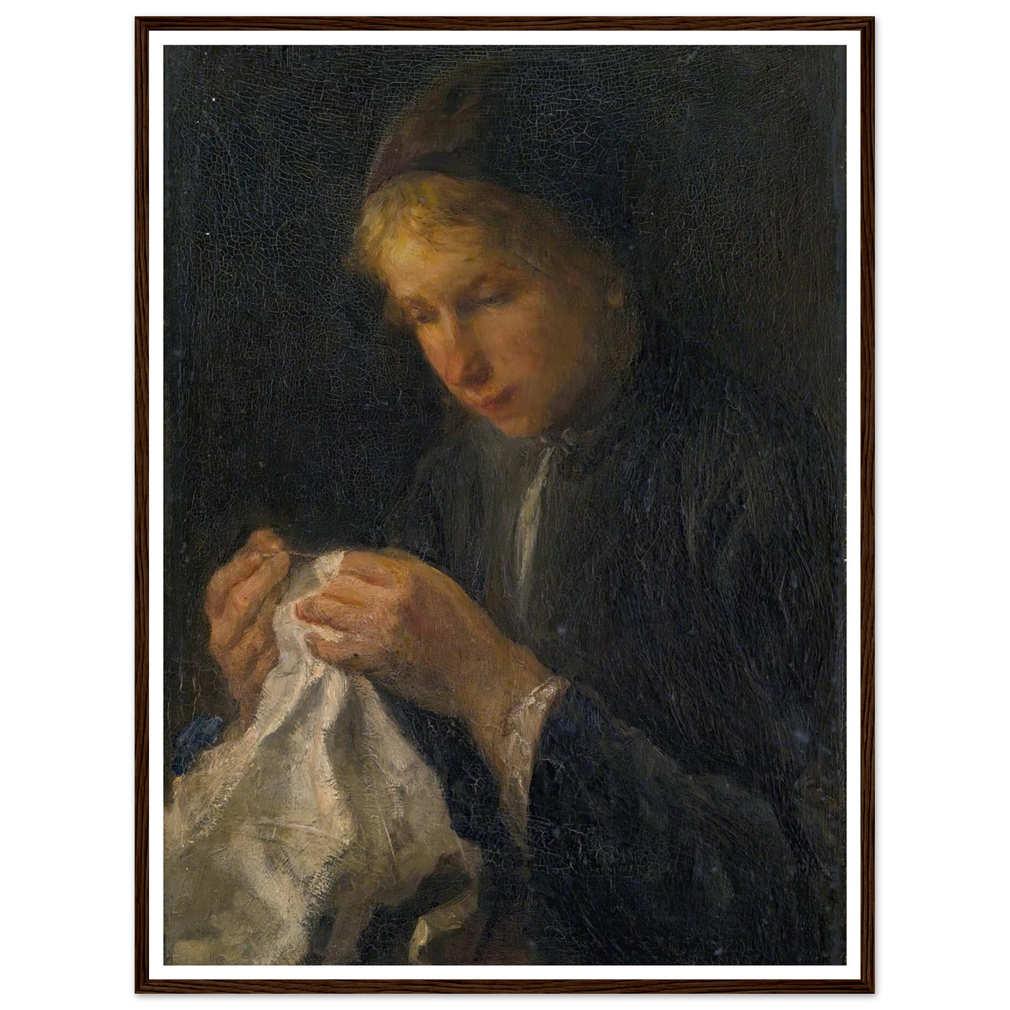 Woman Sewing Art Print | Jozef Israels - Framed Poster - 30x40 cm / 12x16″ - Black frame