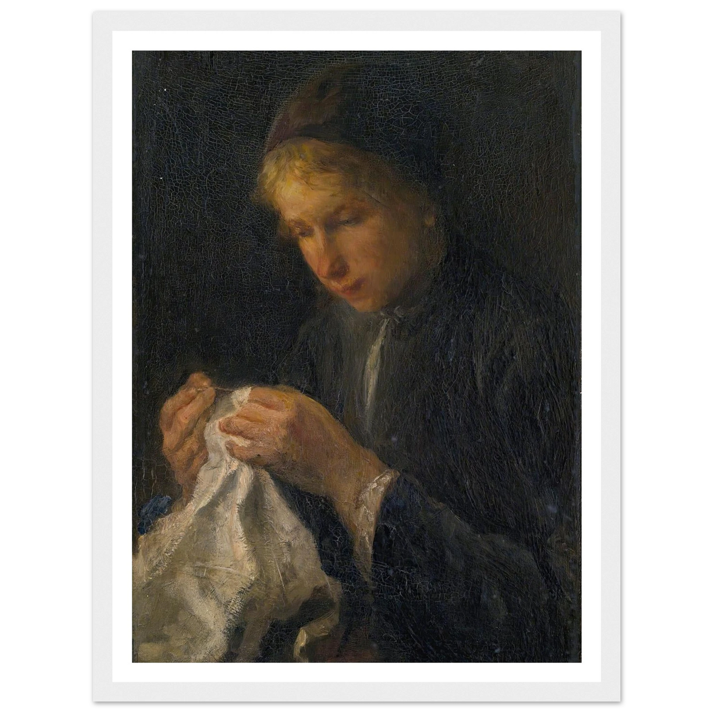Woman Sewing Art Print | Jozef Israels - Framed Poster - 30x40 cm / 12x16″ - Black frame
