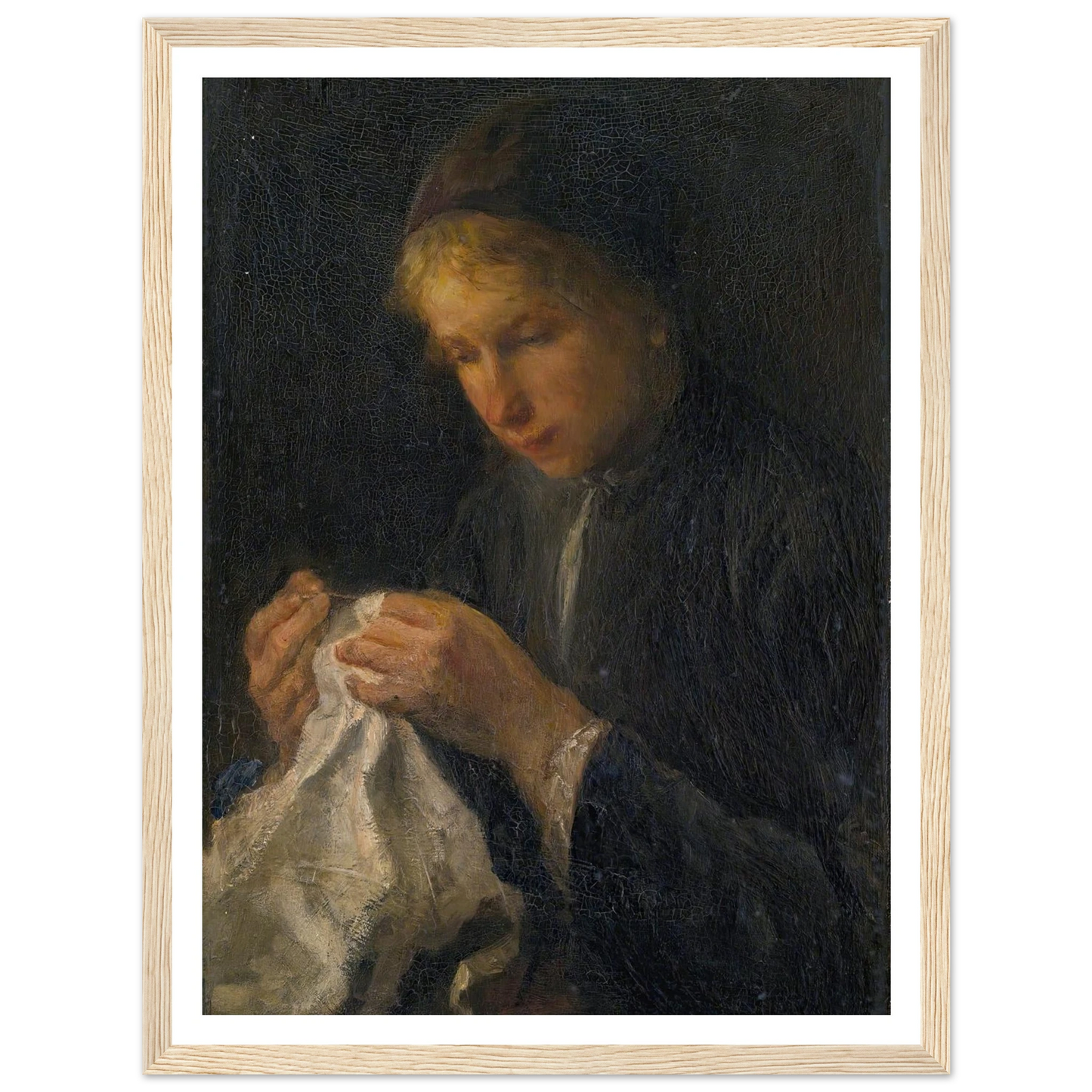 Woman Sewing Art Print | Jozef Israels - Framed Poster - 30x40 cm / 12x16″ - Black frame