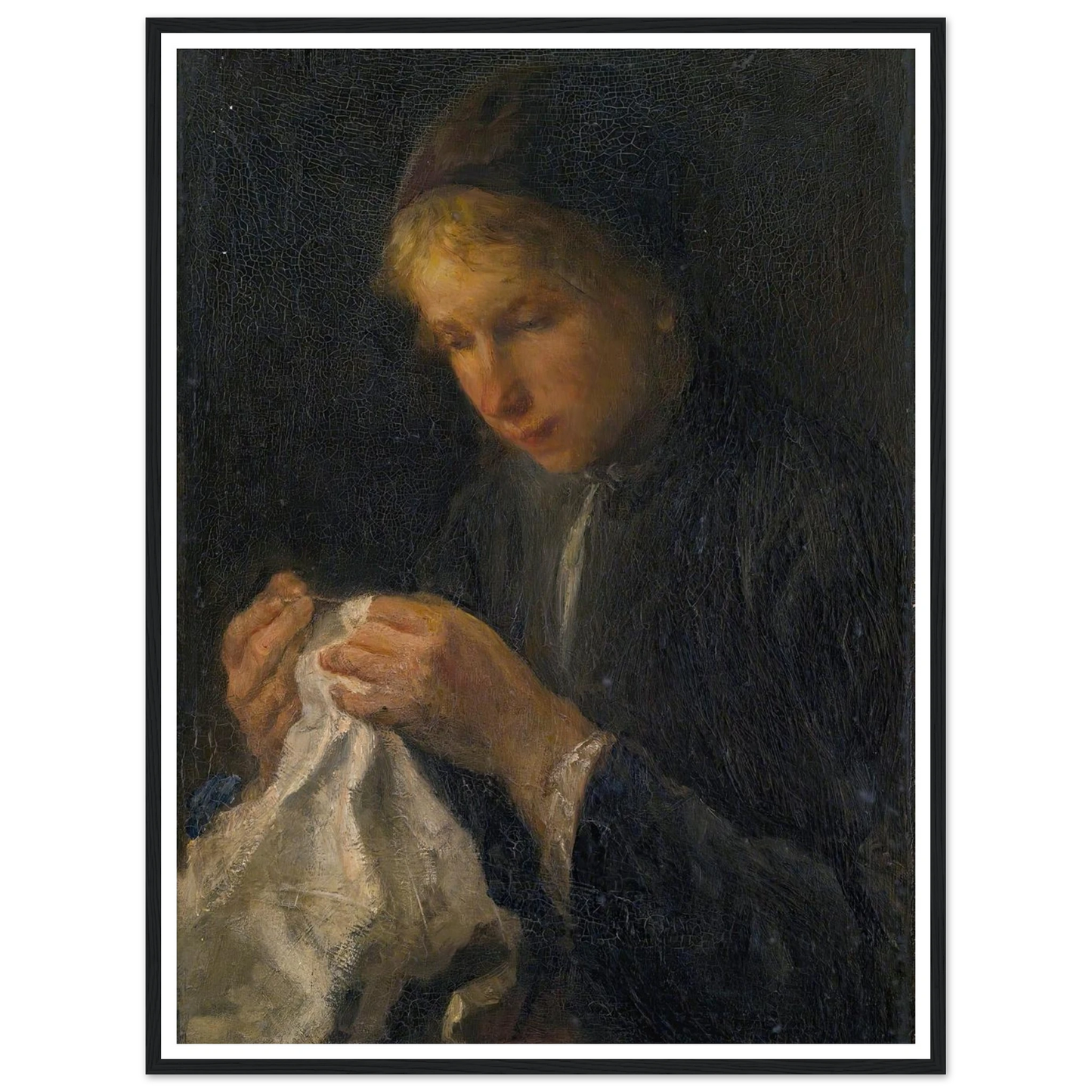 Woman Sewing Art Print | Jozef Israels - Framed Poster - 30x40 cm / 12x16″ - Black frame