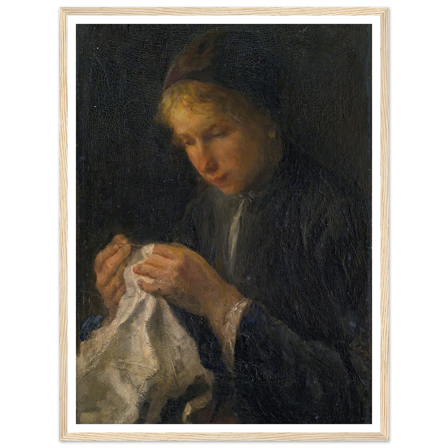 Woman Sewing Art Print | Jozef Israels - Framed Poster - 30x40 cm / 12x16″ - Black frame