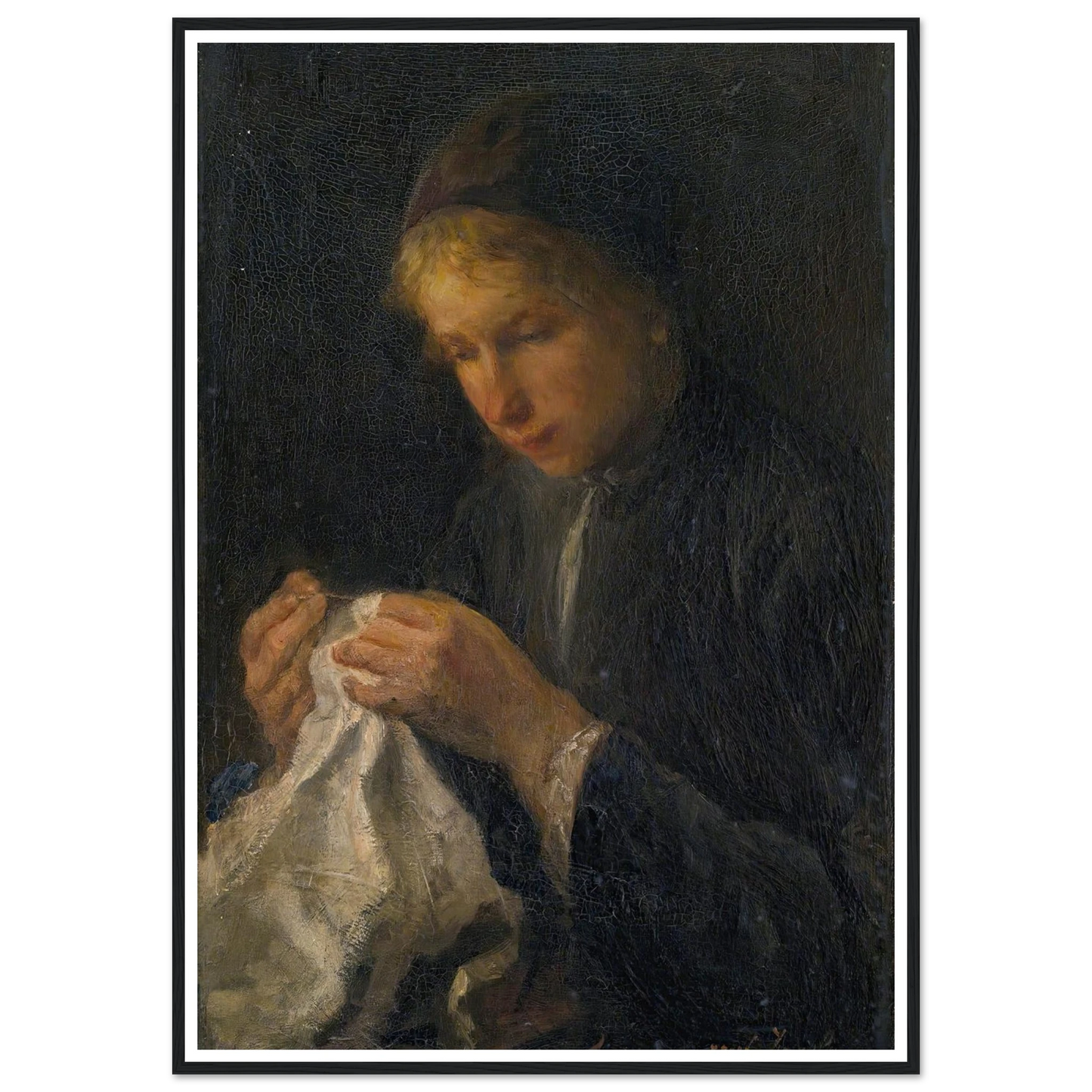 Woman Sewing Art Print | Jozef Israels - Framed Poster - 30x40 cm / 12x16″ - Black frame