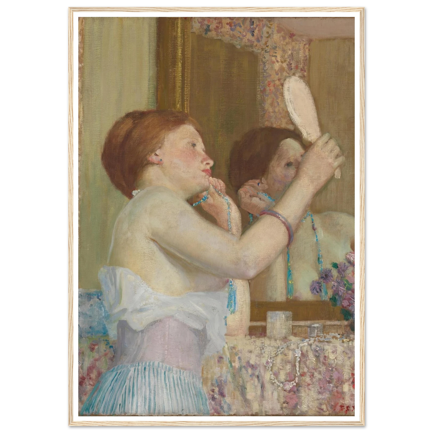 Woman with a Mirror (Femme qui se mire) (1911) Art Print | Frederick Carl Frieseke - Framed Poster - 30x40 cm / 12x16″ - Black frame