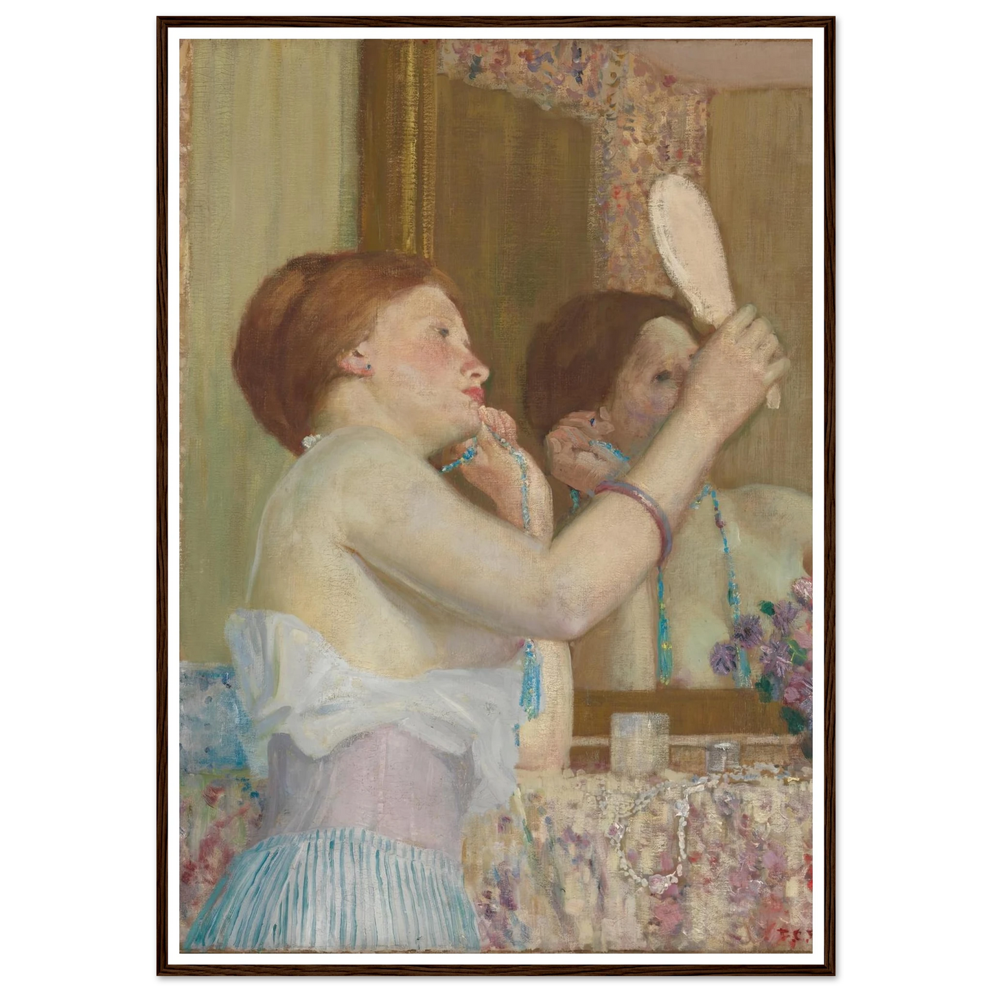 Woman with a Mirror (Femme qui se mire) (1911) Art Print | Frederick Carl Frieseke - Framed Poster - 30x40 cm / 12x16″ - Black frame