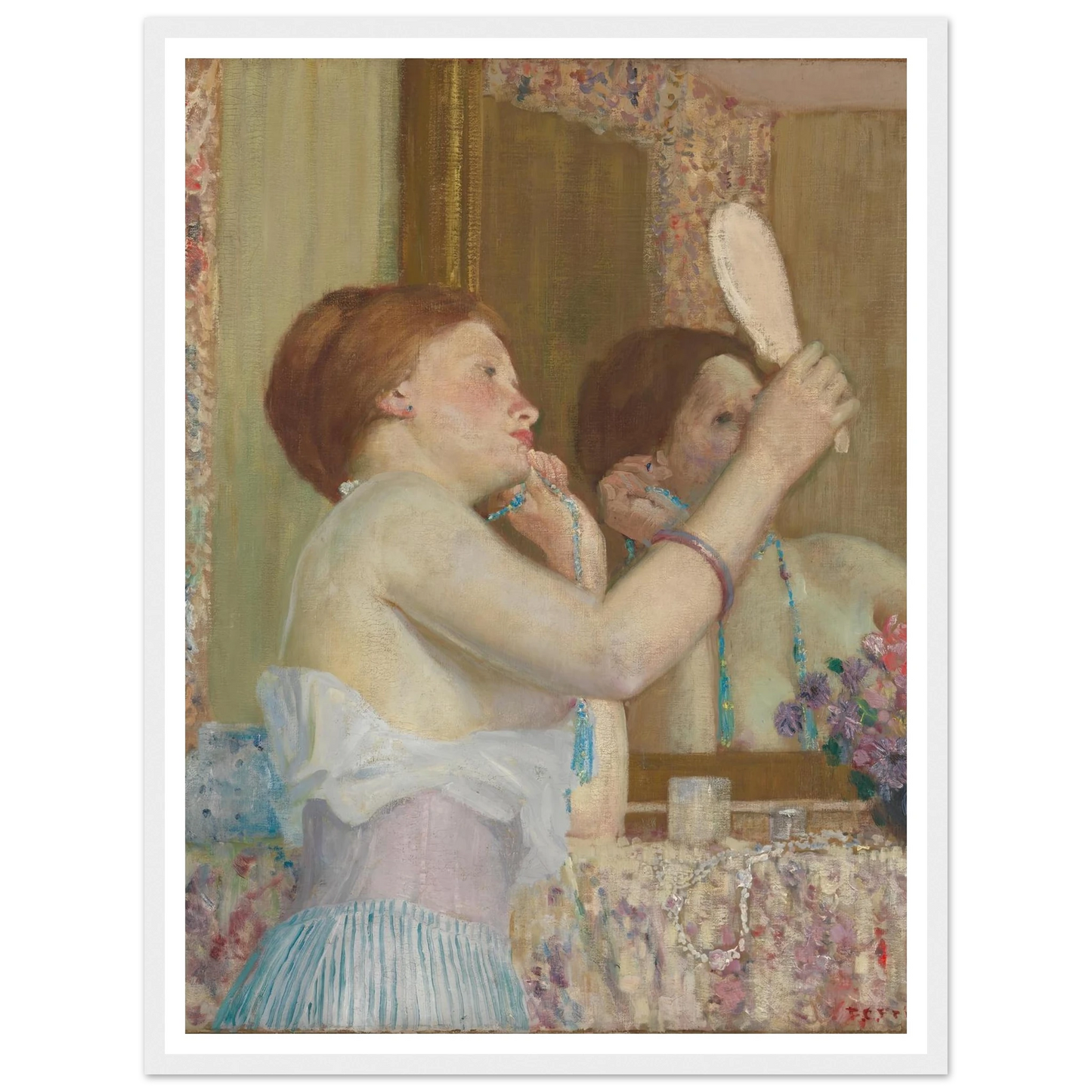 Woman with a Mirror (Femme qui se mire) (1911) Art Print | Frederick Carl Frieseke - Framed Poster - 30x40 cm / 12x16″ - Black frame