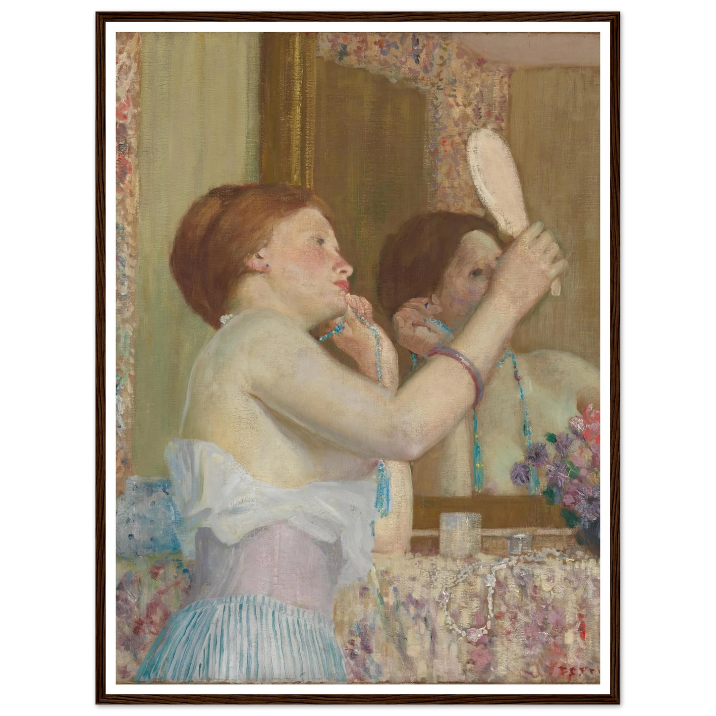 Woman with a Mirror (Femme qui se mire) (1911) Art Print | Frederick Carl Frieseke - Framed Poster - 30x40 cm / 12x16″ - Black frame