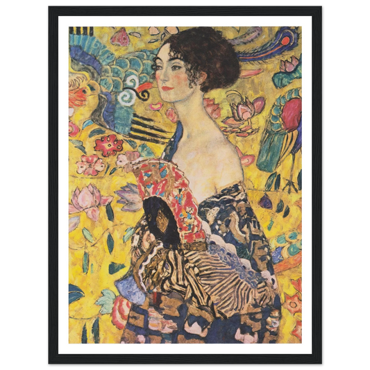 Woman with fan (1917-1918) Art Print | Gustav Klimt - Framed Poster - 30x40 cm / 12x16″ - Black frame