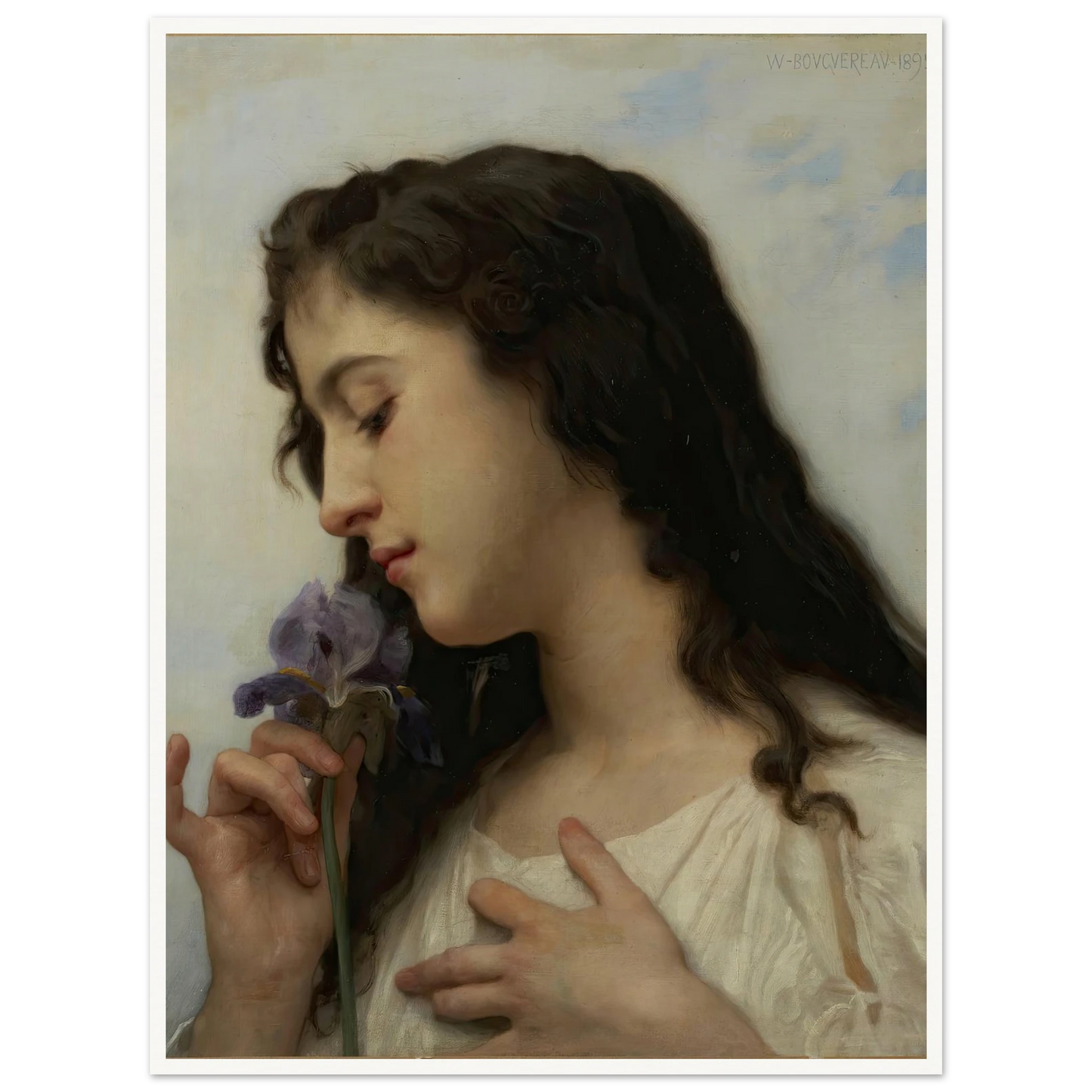 Woman with Iris (1895) Art Print | William Bouguereau - Framed Poster - 30x40 cm / 12x16″ - Black frame