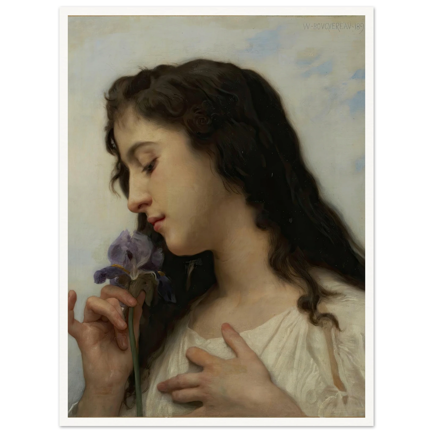 Woman with Iris (1895) Art Print | William Bouguereau - Framed Poster - 30x40 cm / 12x16″ - Black frame