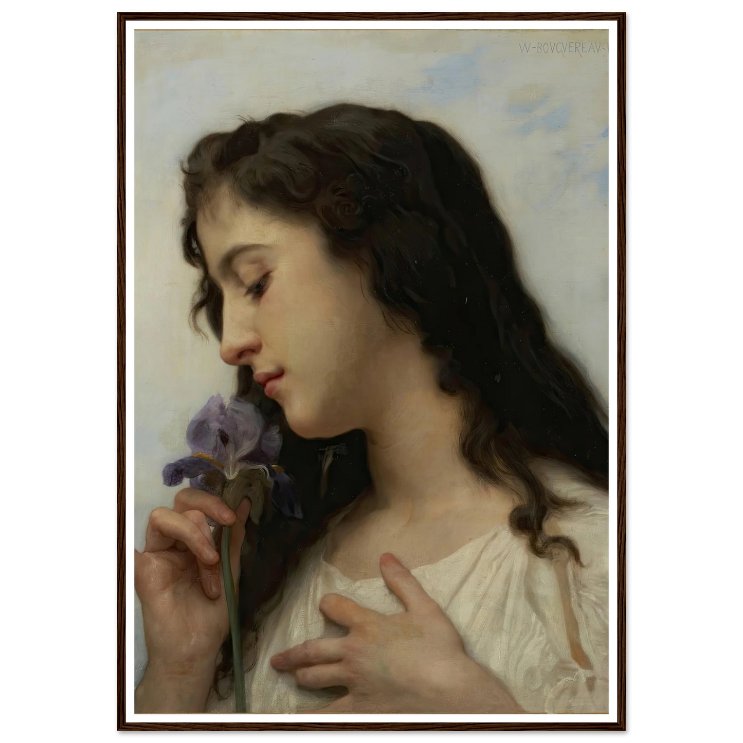 Woman with Iris (1895) Art Print | William Bouguereau - Framed Poster - 30x40 cm / 12x16″ - Black frame