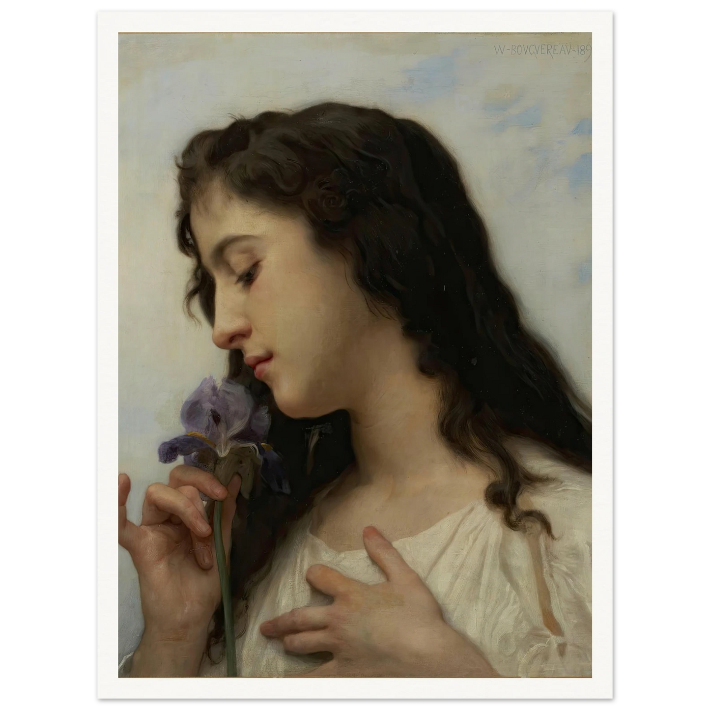 Woman with Iris (1895) Art Print | William Bouguereau - Framed Poster - 30x40 cm / 12x16″ - Black frame