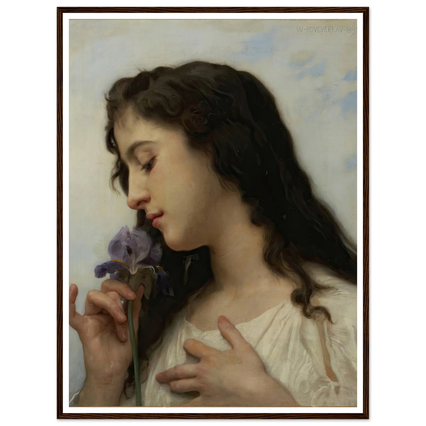 Woman with Iris (1895) Art Print | William Bouguereau - Framed Poster - 30x40 cm / 12x16″ - Black frame