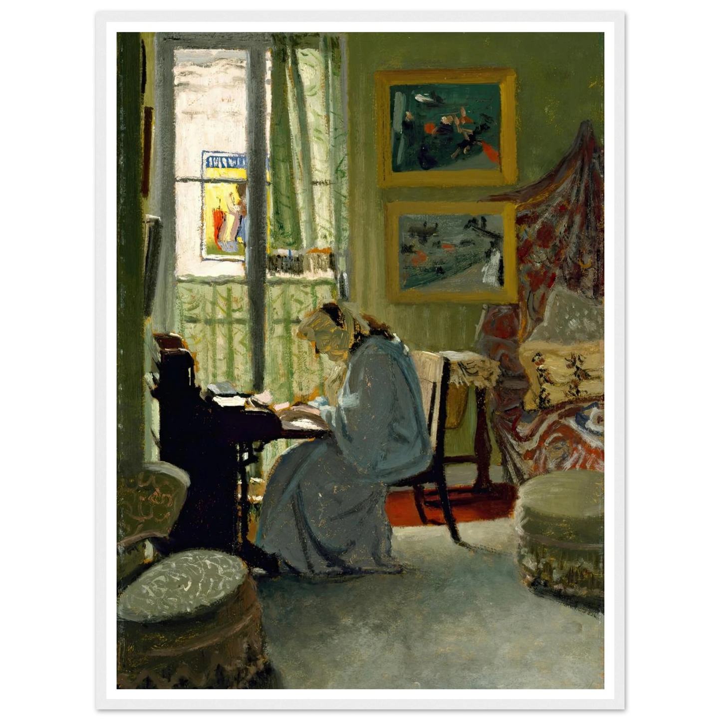 Woman Writing in an Interior (1904) Art Print | Felix Vallotton - Framed Poster - 30x40 cm / 12x16″ - Black frame