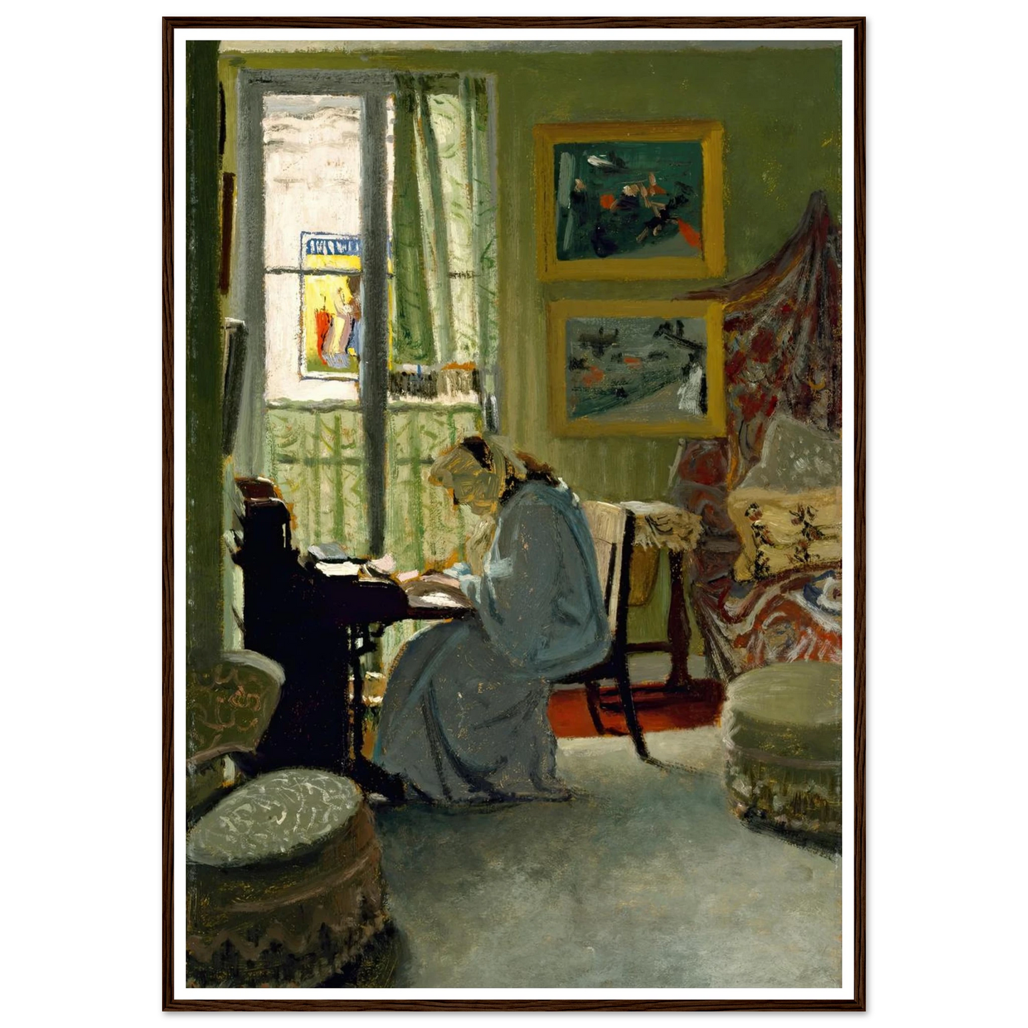 Woman Writing in an Interior (1904) Art Print | Felix Vallotton - Framed Poster - 30x40 cm / 12x16″ - Black frame