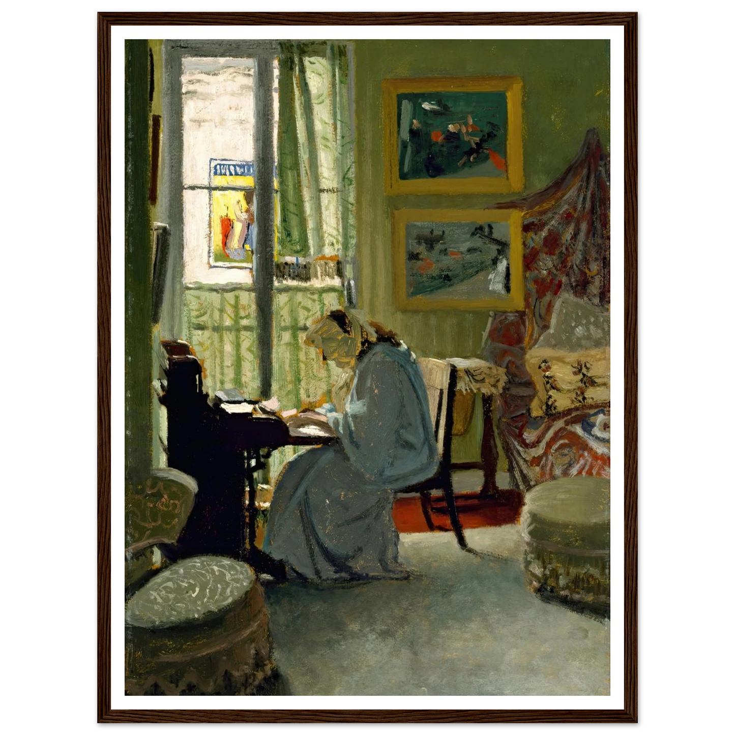 Woman Writing in an Interior (1904) Art Print | Felix Vallotton - Framed Poster - 30x40 cm / 12x16″ - Black frame