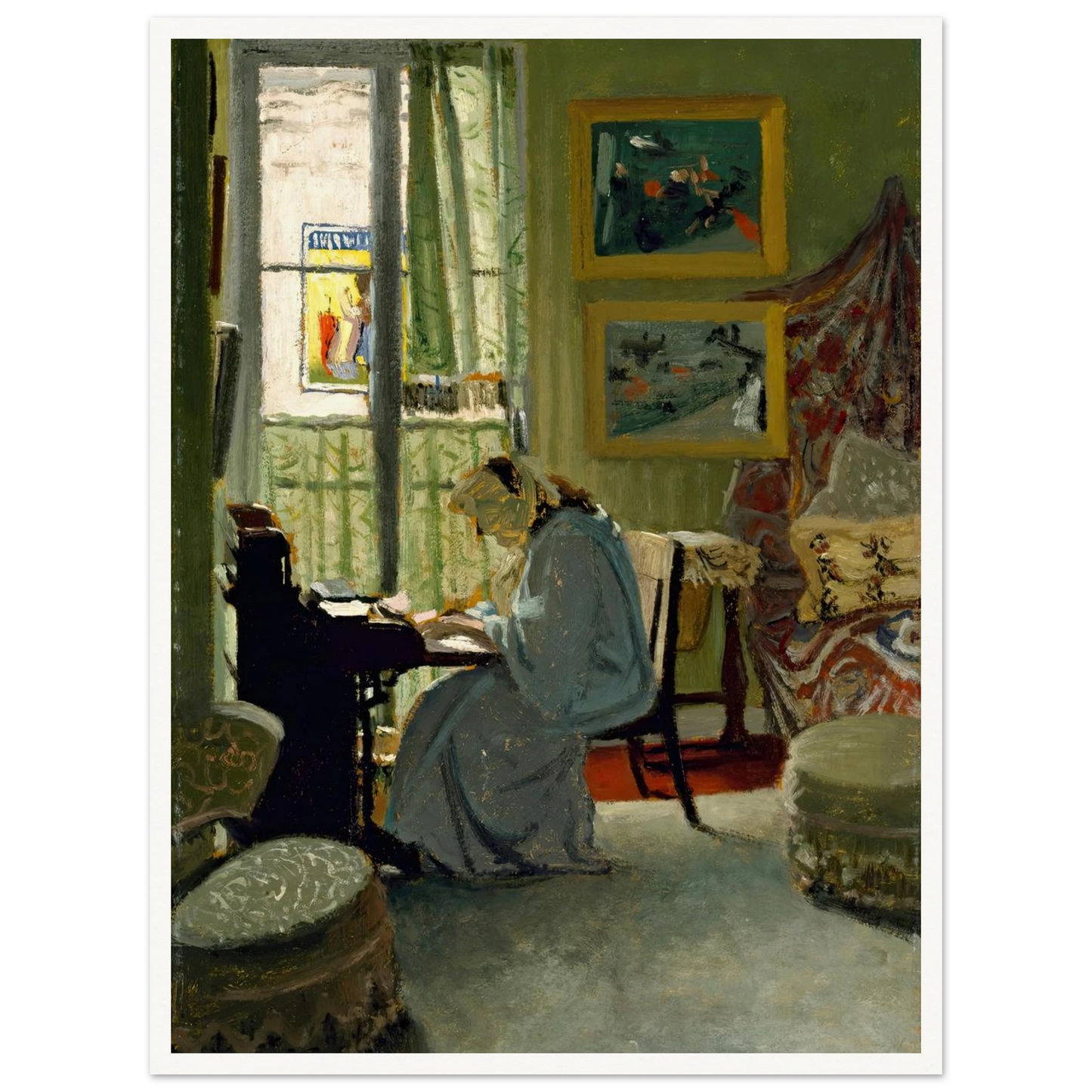 Woman Writing in an Interior (1904) Art Print | Felix Vallotton - Framed Poster - 30x40 cm / 12x16″ - Black frame