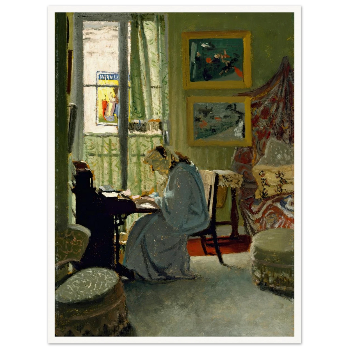 Woman Writing in an Interior (1904) Art Print | Felix Vallotton - Framed Poster - 30x40 cm / 12x16″ - Black frame