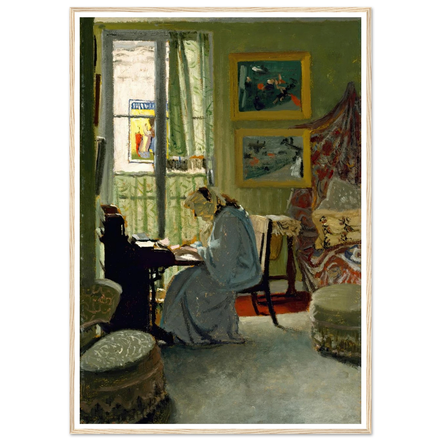 Woman Writing in an Interior (1904) Art Print | Felix Vallotton - Framed Poster - 30x40 cm / 12x16″ - Black frame