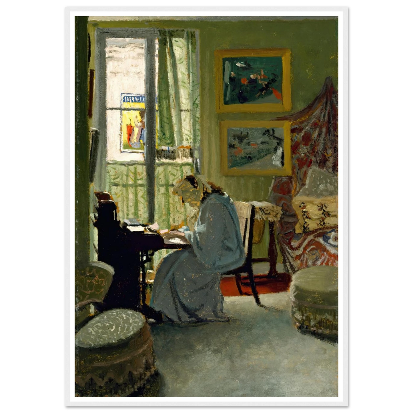 Woman Writing in an Interior (1904) Art Print | Felix Vallotton - Framed Poster - 30x40 cm / 12x16″ - Black frame