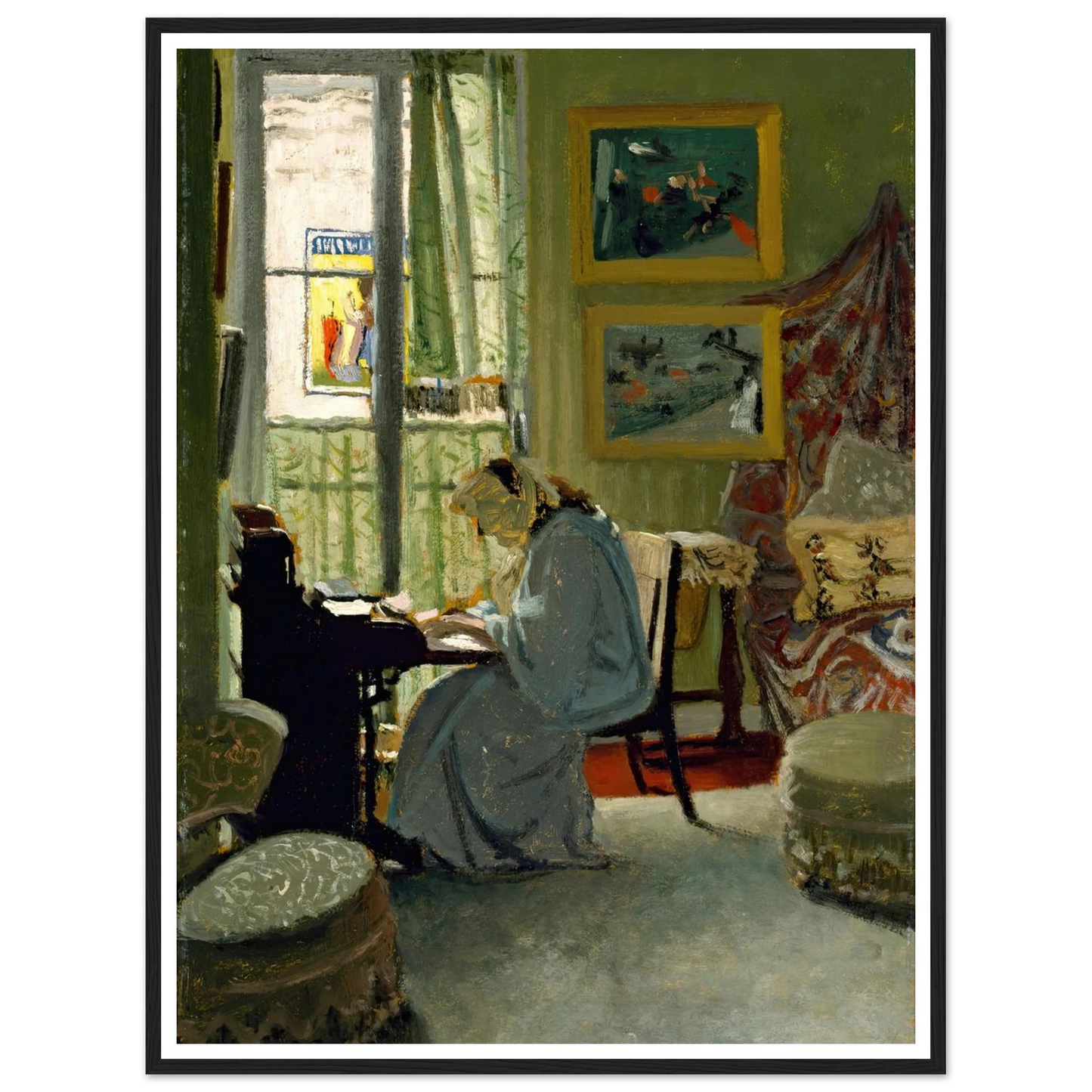 Woman Writing in an Interior (1904) Art Print | Felix Vallotton - Framed Poster - 30x40 cm / 12x16″ - Black frame