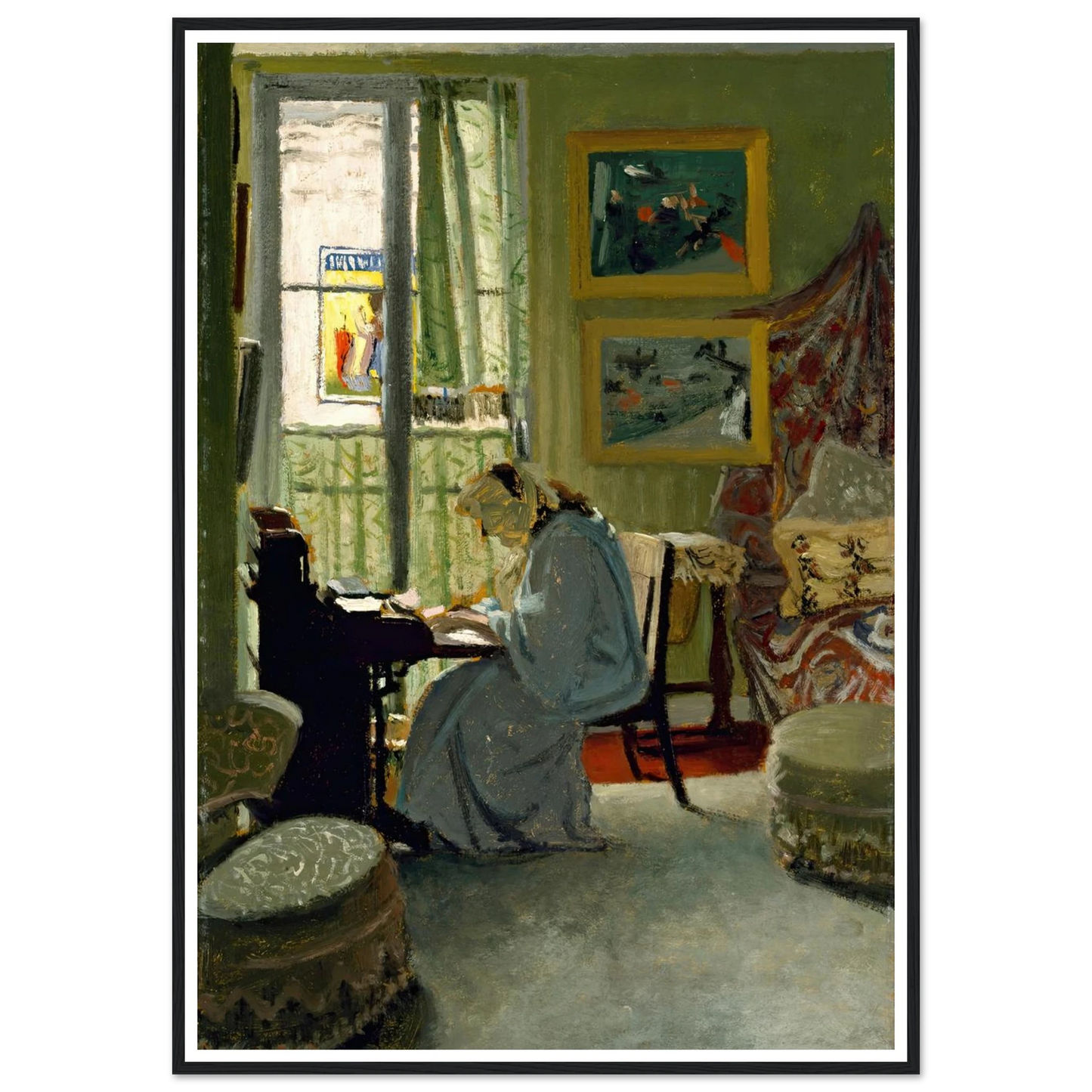Woman Writing in an Interior (1904) Art Print | Felix Vallotton - Framed Poster - 30x40 cm / 12x16″ - Black frame