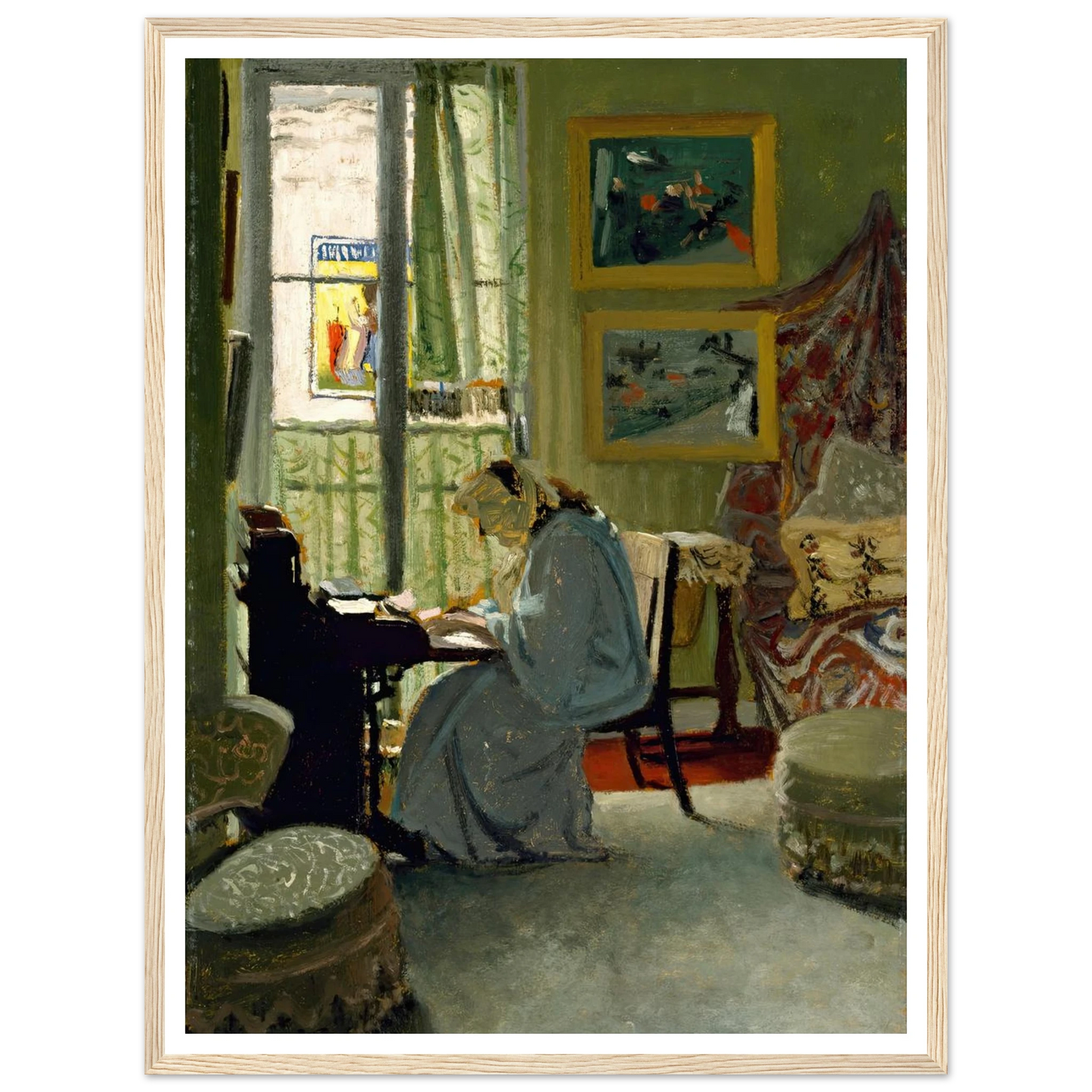 Woman Writing in an Interior (1904) Art Print | Felix Vallotton - Framed Poster - 30x40 cm / 12x16″ - Black frame