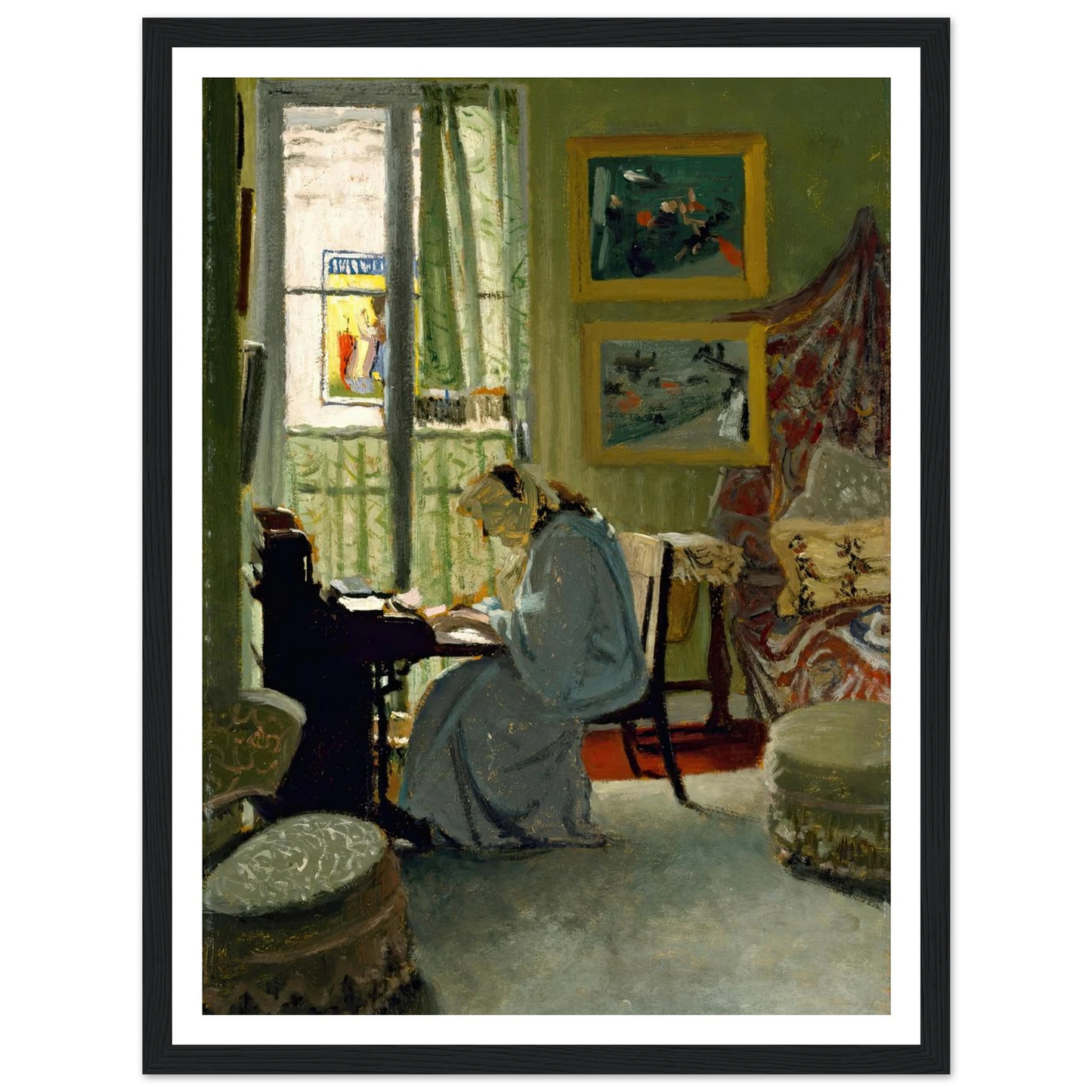 Woman Writing in an Interior (1904) Art Print | Felix Vallotton - Framed Poster - 30x40 cm / 12x16″ - Black frame