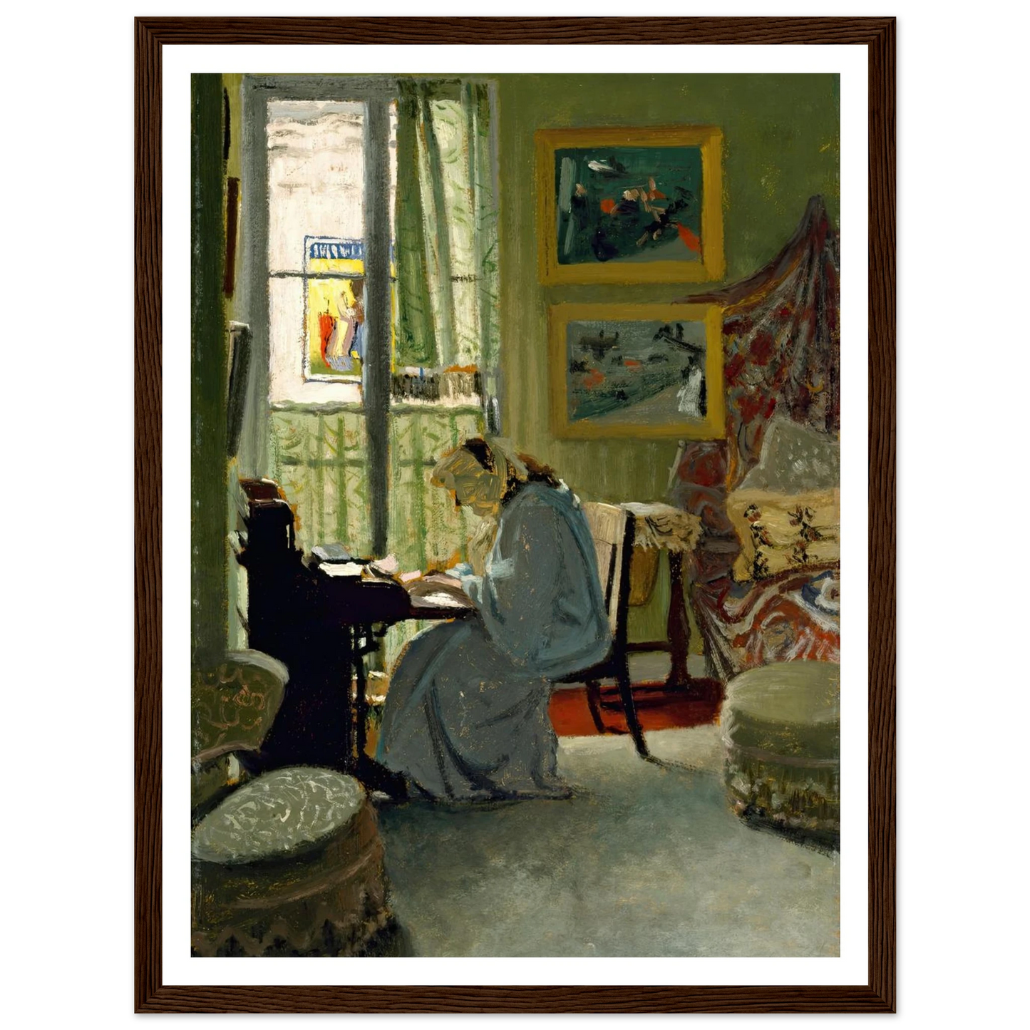Woman Writing in an Interior (1904) Art Print | Felix Vallotton - Framed Poster - 30x40 cm / 12x16″ - Black frame