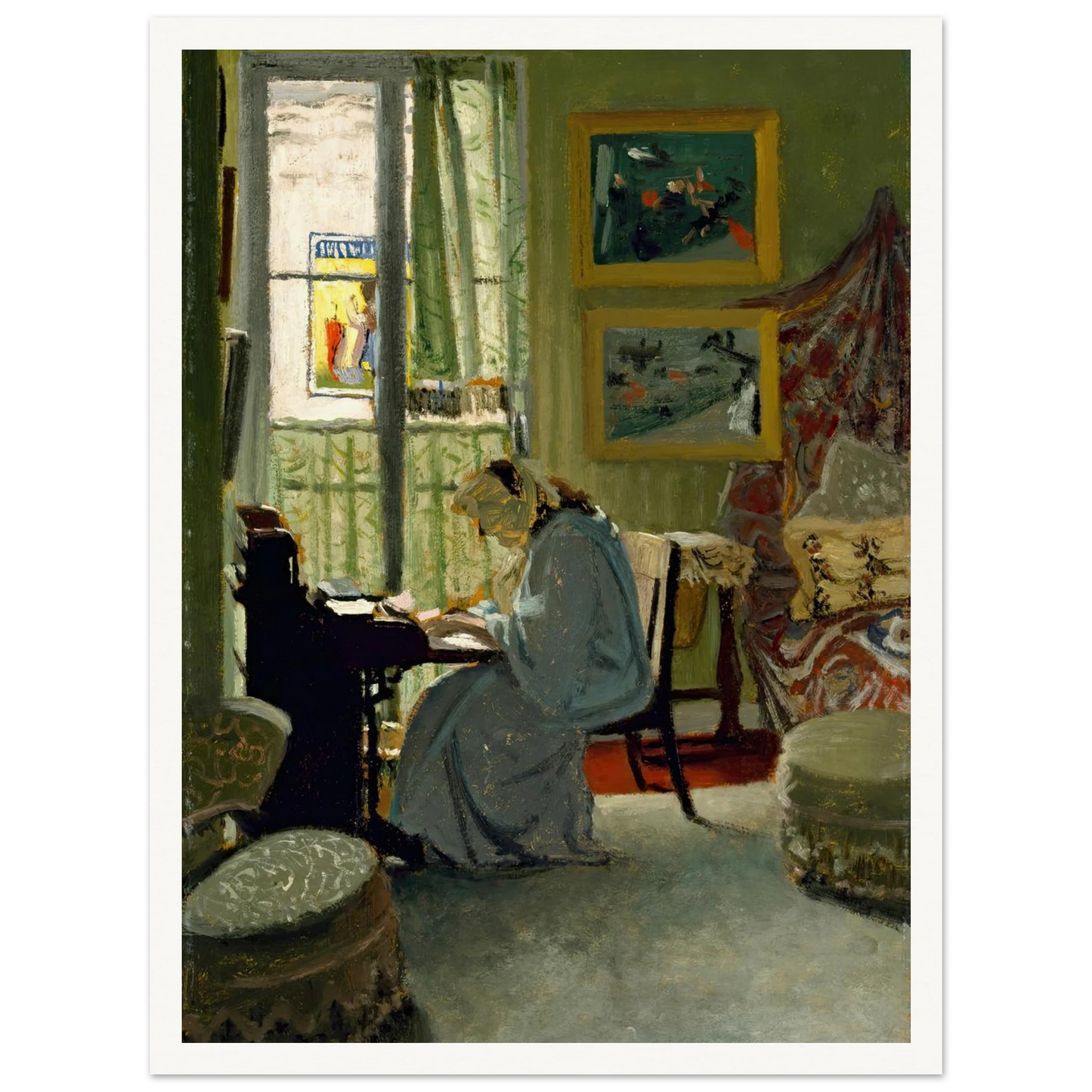 Woman Writing in an Interior (1904) Art Print | Felix Vallotton - Framed Poster - 30x40 cm / 12x16″ - Black frame