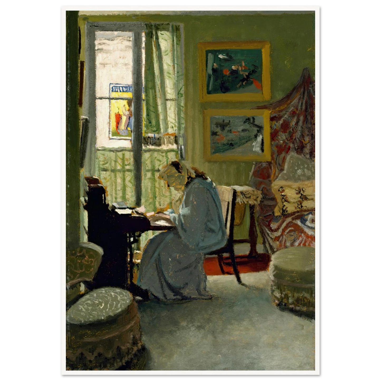 Woman Writing in an Interior (1904) Art Print | Felix Vallotton - Framed Poster - 30x40 cm / 12x16″ - Black frame