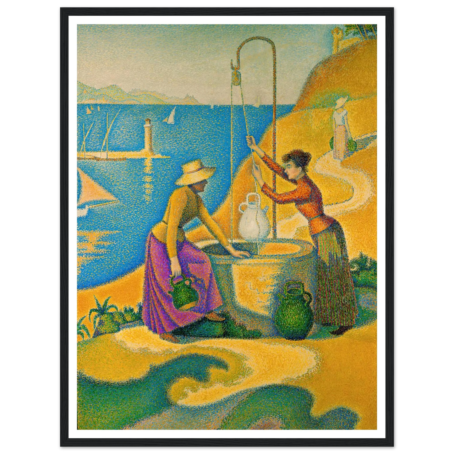 Women at the Well (1892) Art Print | Paul Signac - Framed Poster - 30x40 cm / 12x16″ - Black frame