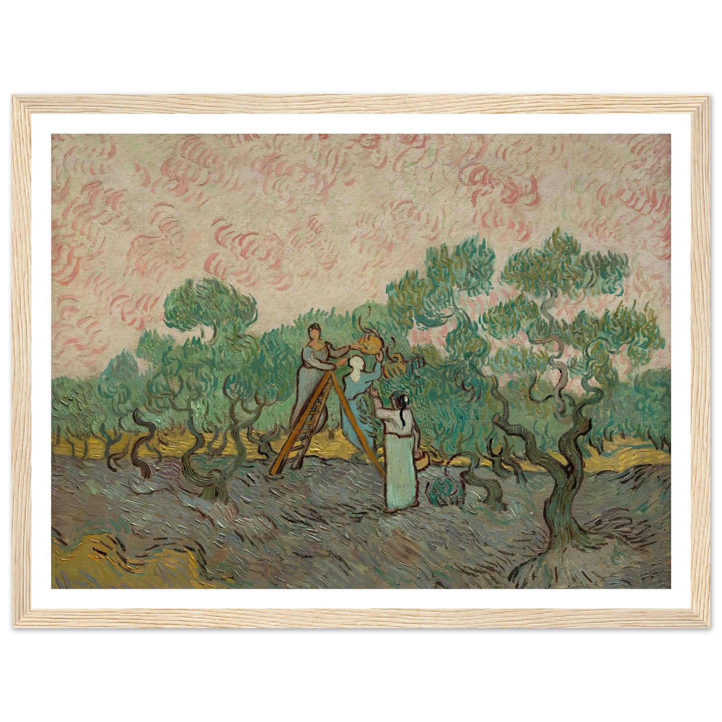 Women Picking Olives (1889) Art Print | Vincent van Gogh - Framed Poster - 30x40 cm / 12x16″ - Black frame