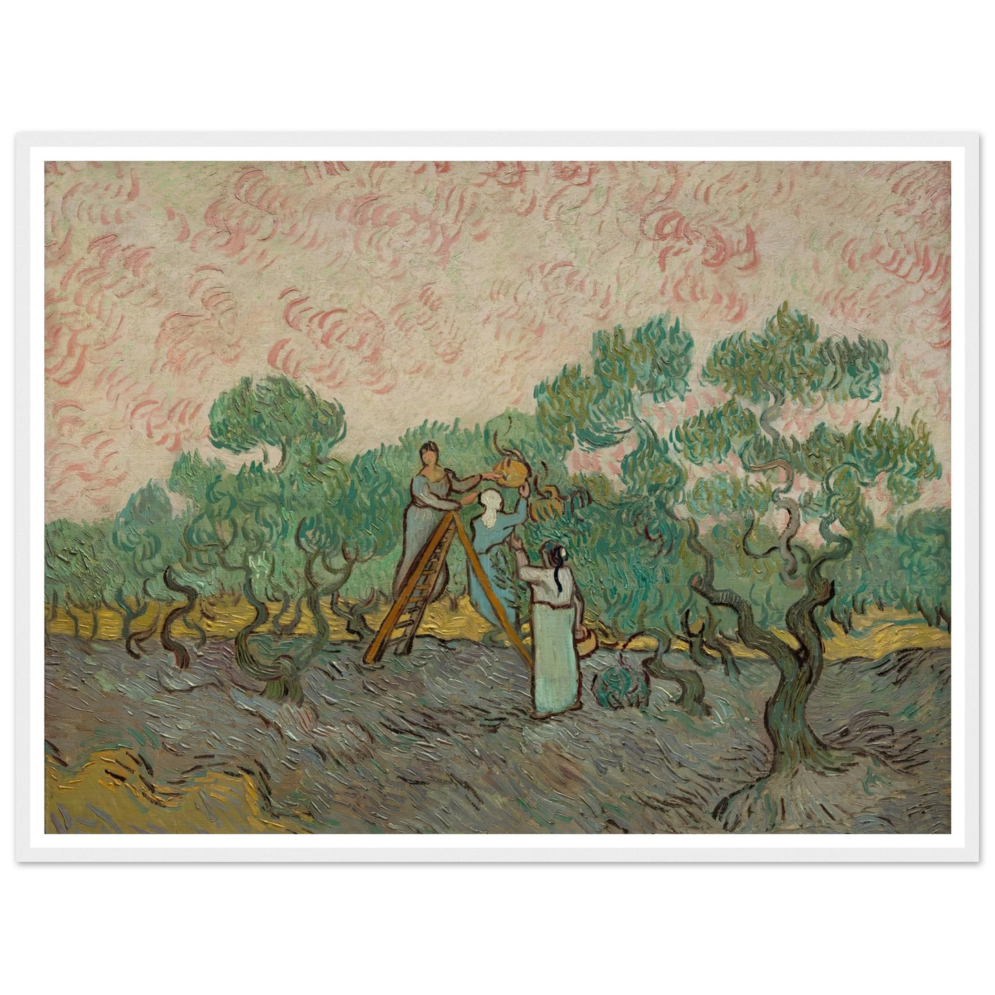 Women Picking Olives (1889) Art Print | Vincent van Gogh - Framed Poster - 30x40 cm / 12x16″ - Black frame