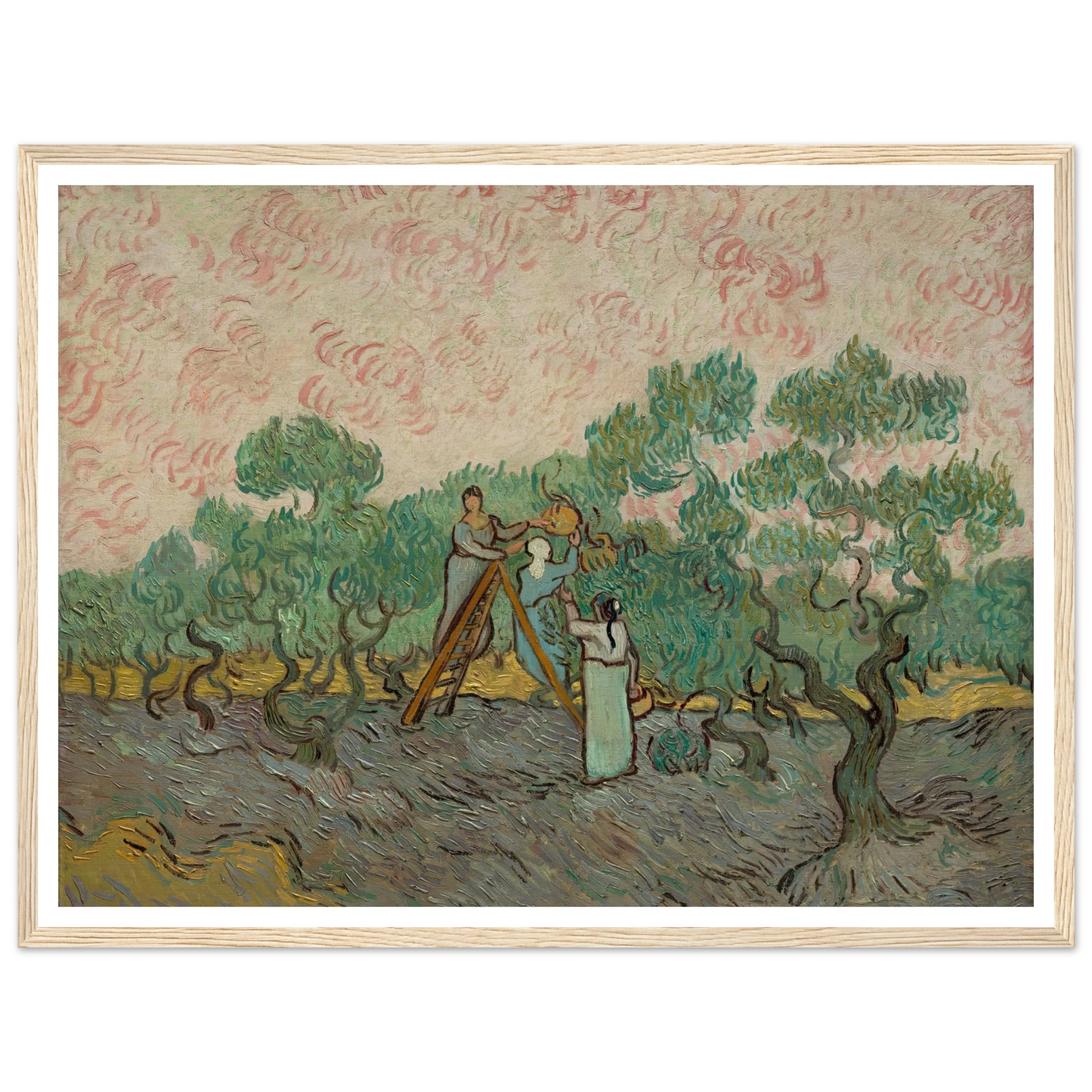 Women Picking Olives (1889) Art Print | Vincent van Gogh - Framed Poster - 30x40 cm / 12x16″ - Black frame