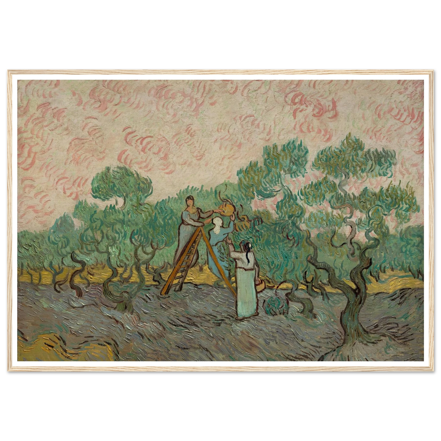 Women Picking Olives (1889) Art Print | Vincent van Gogh - Framed Poster - 30x40 cm / 12x16″ - Black frame