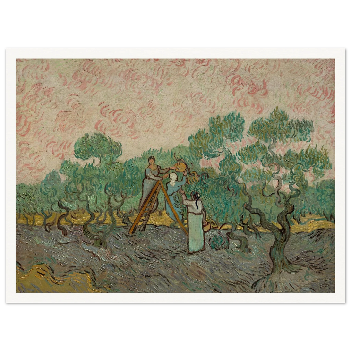 Women Picking Olives (1889) Art Print | Vincent van Gogh - Framed Poster - 30x40 cm / 12x16″ - Black frame