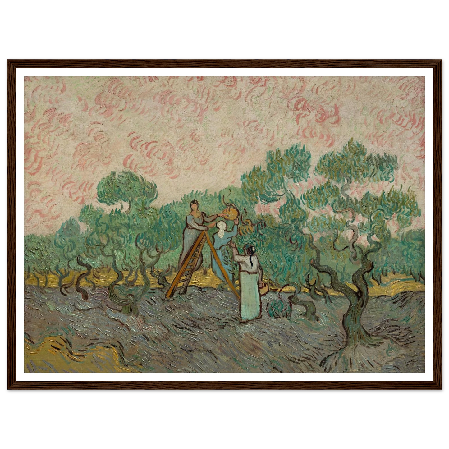 Women Picking Olives (1889) Art Print | Vincent van Gogh - Framed Poster - 30x40 cm / 12x16″ - Black frame