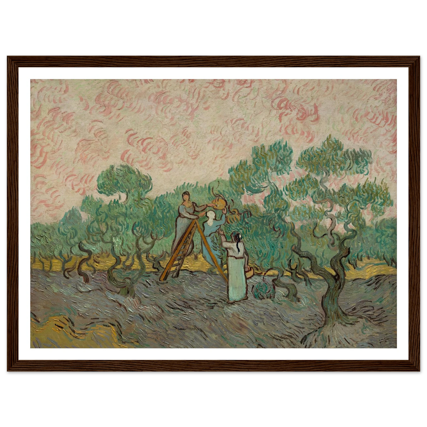Women Picking Olives (1889) Art Print | Vincent van Gogh - Framed Poster - 30x40 cm / 12x16″ - Black frame