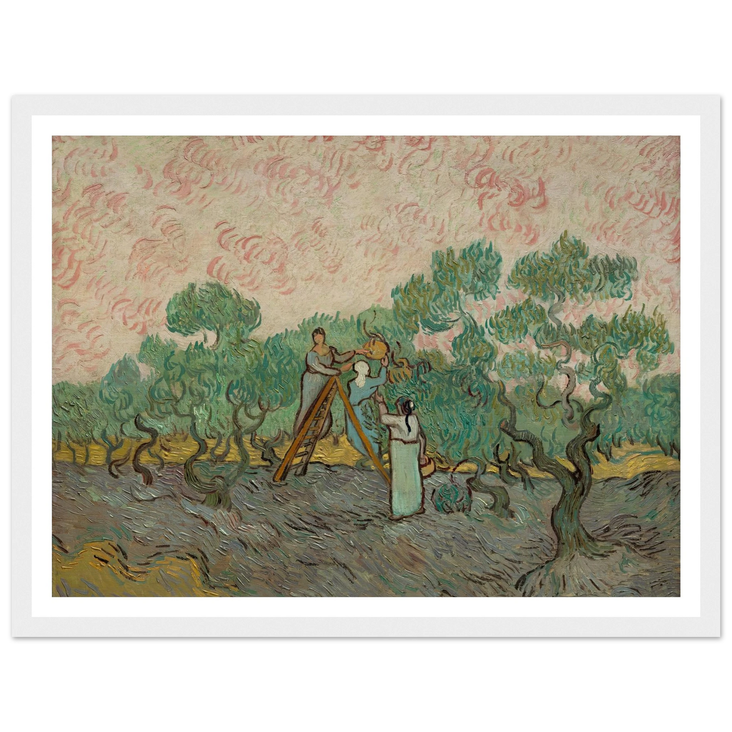 Women Picking Olives (1889) Art Print | Vincent van Gogh - Framed Poster - 30x40 cm / 12x16″ - Black frame