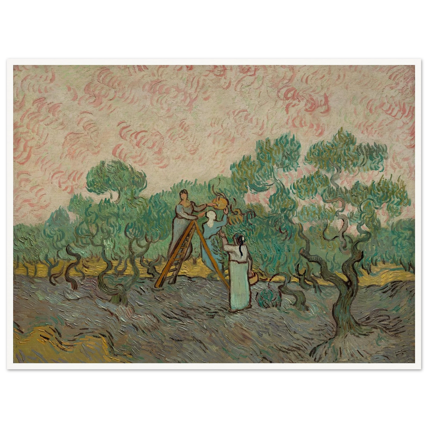 Women Picking Olives (1889) Art Print | Vincent van Gogh - Framed Poster - 30x40 cm / 12x16″ - Black frame