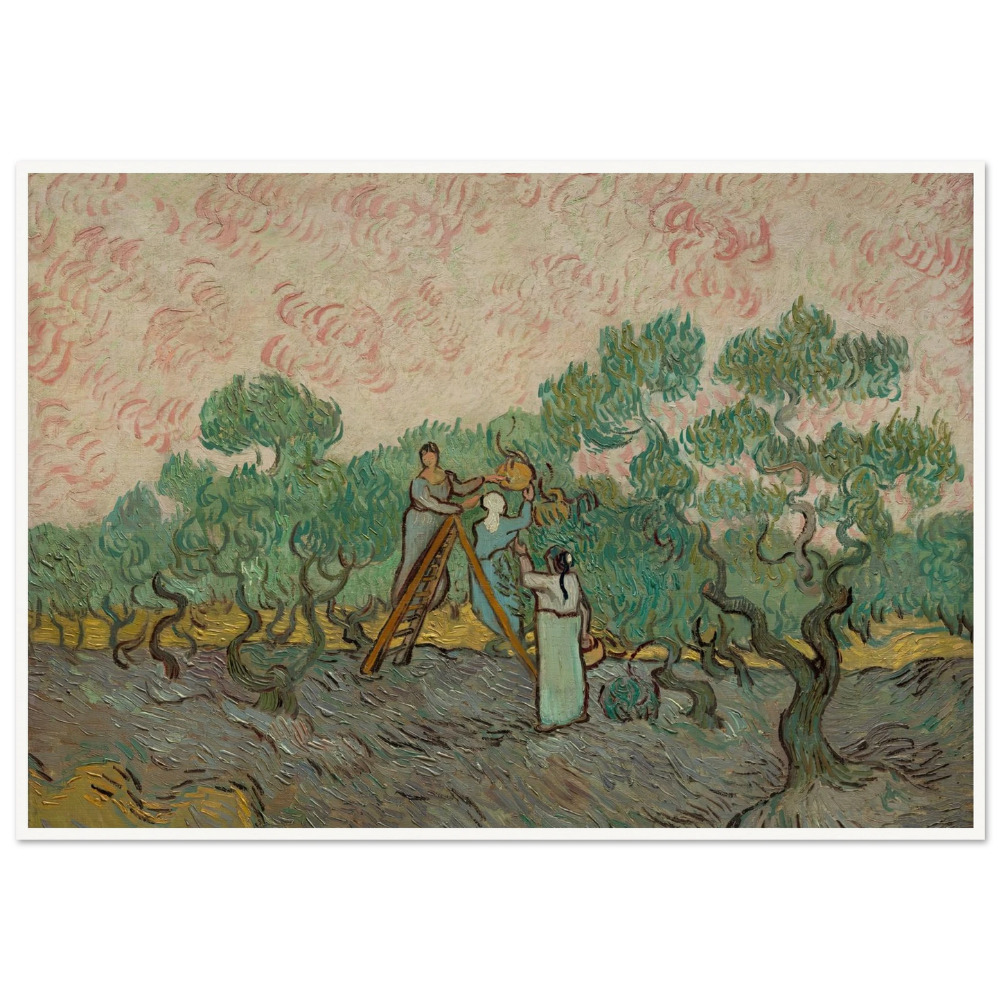 Women Picking Olives (1889) Art Print | Vincent van Gogh - Framed Poster - 30x40 cm / 12x16″ - Black frame