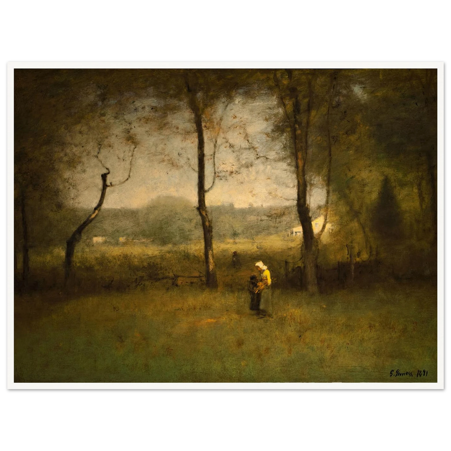 Wood Gatherers, An Autumn Afternoon (1891) Art Print | George Inness - Framed Poster - 30x40 cm / 12x16″ - Black frame