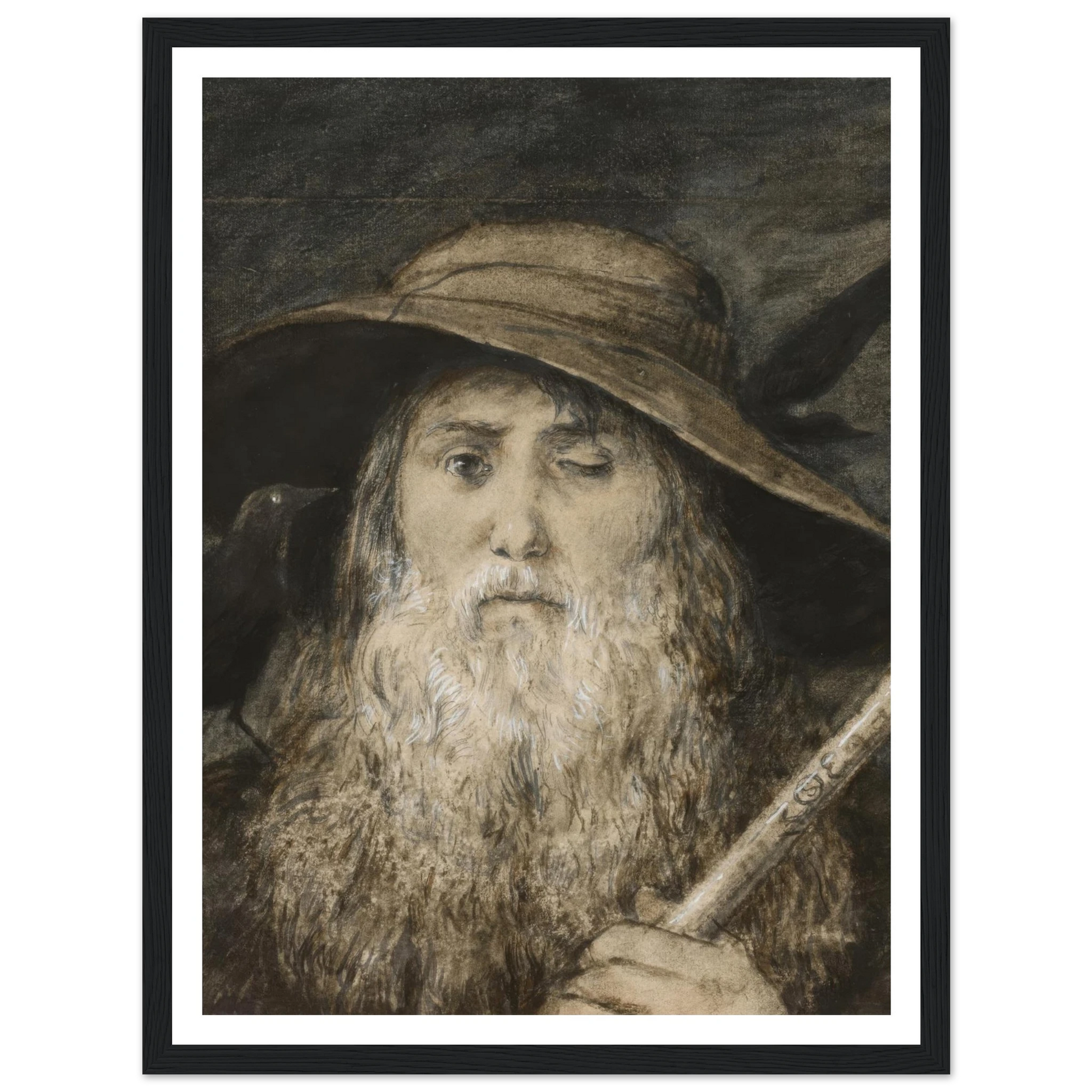 Wotan as Wayfarer (ca. 1876) Art Print | Hans Thoma - Framed Poster - 30x40 cm / 12x16″ - Black frame