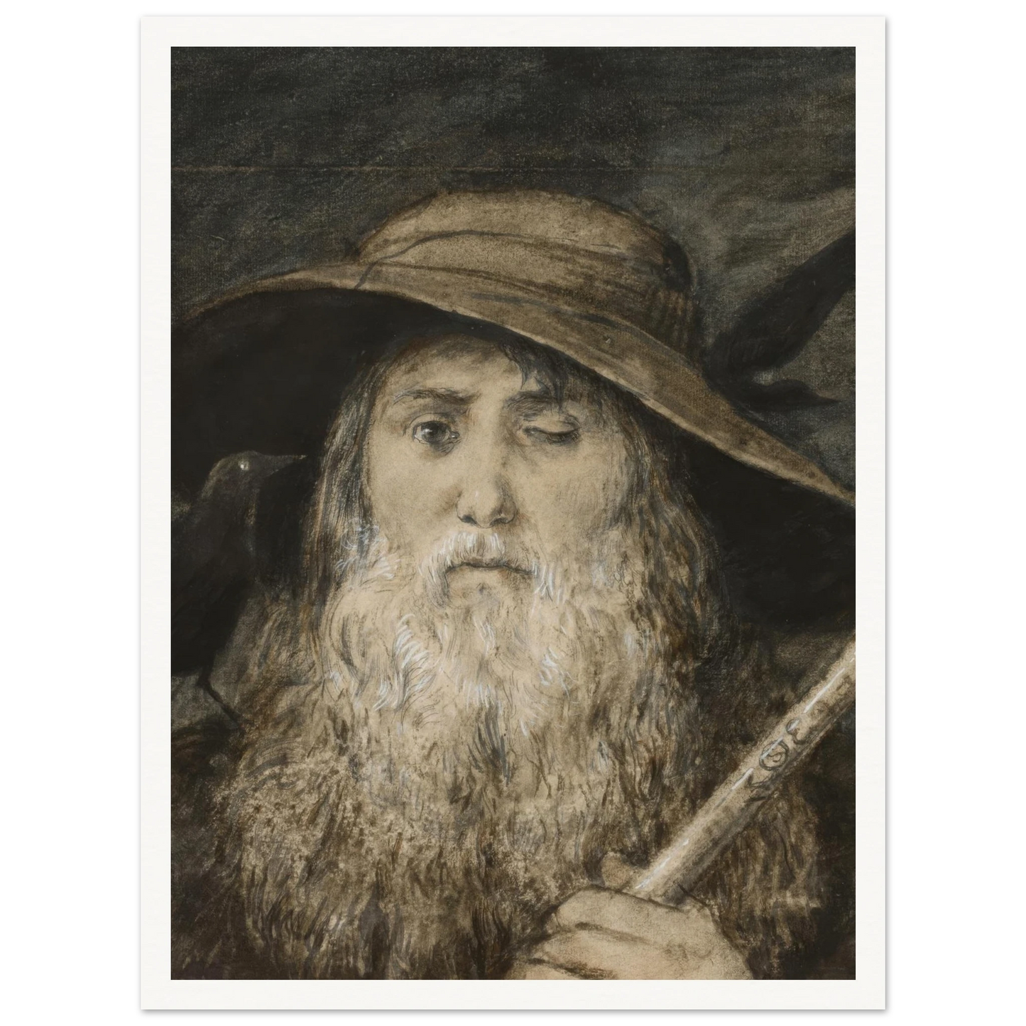 Wotan as Wayfarer (ca. 1876) Art Print | Hans Thoma - Framed Poster - 30x40 cm / 12x16″ - Black frame