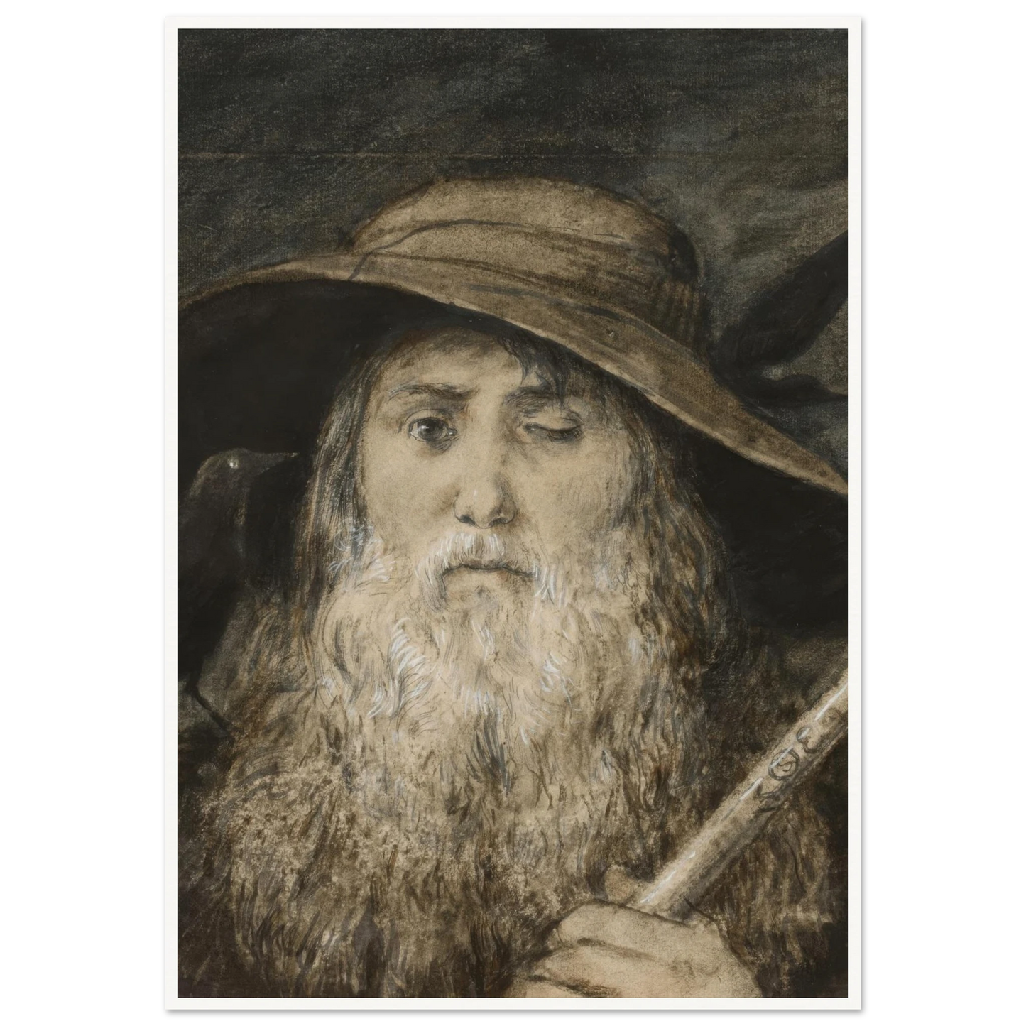 Wotan as Wayfarer (ca. 1876) Art Print | Hans Thoma - Framed Poster - 30x40 cm / 12x16″ - Black frame