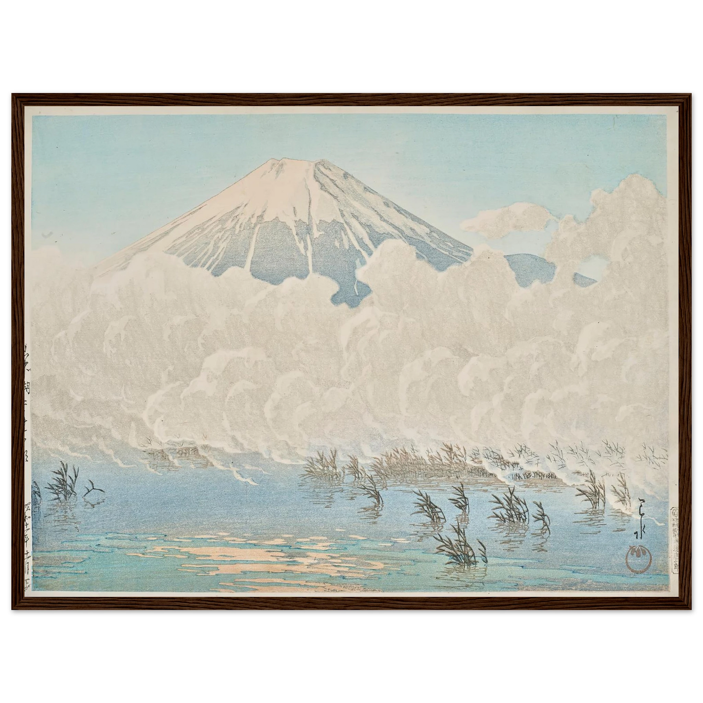 Yamanakako Hirano no asa (Morning at Hirano, Lake Yamanaka) (1936) Art Print | Kawase Hasui - Framed Poster - 30x40 cm / 12x16″ - Black frame