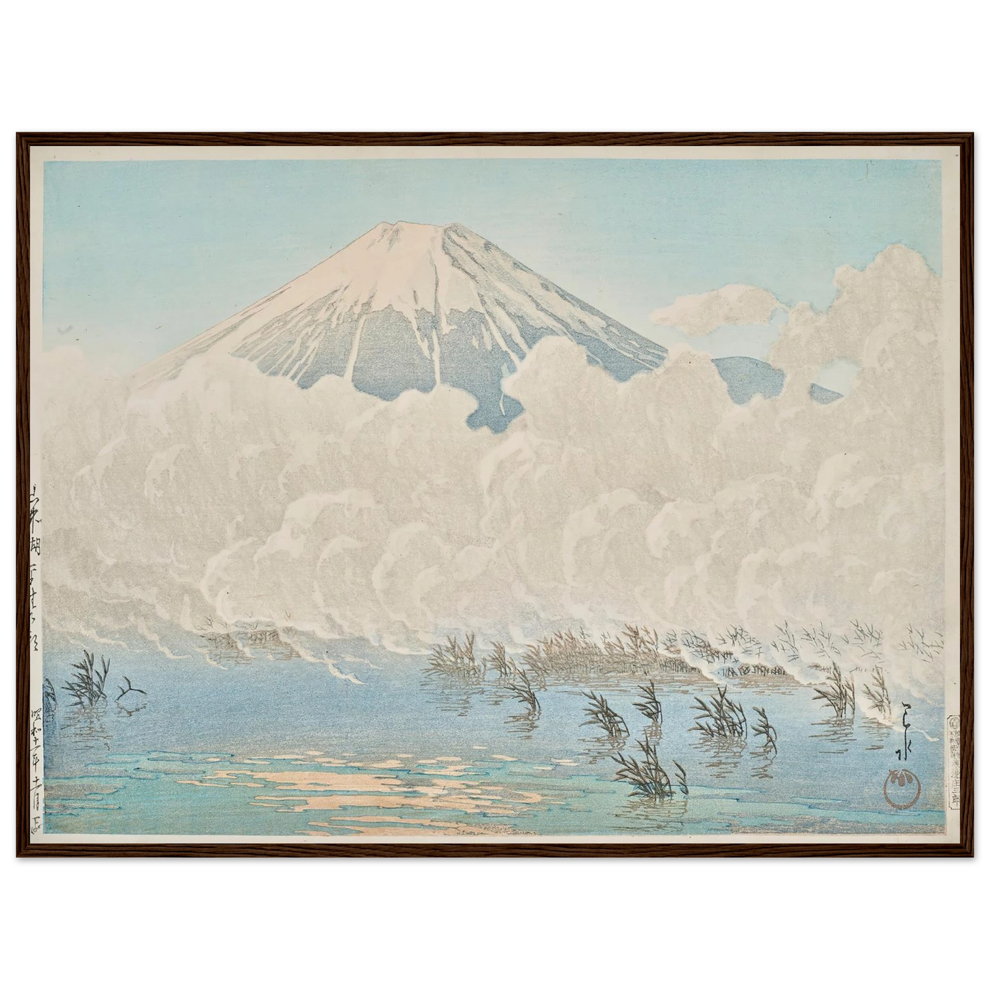Yamanakako Hirano no asa (Morning at Hirano, Lake Yamanaka) (1936) Art Print | Kawase Hasui - Framed Poster - 30x40 cm / 12x16″ - Black frame