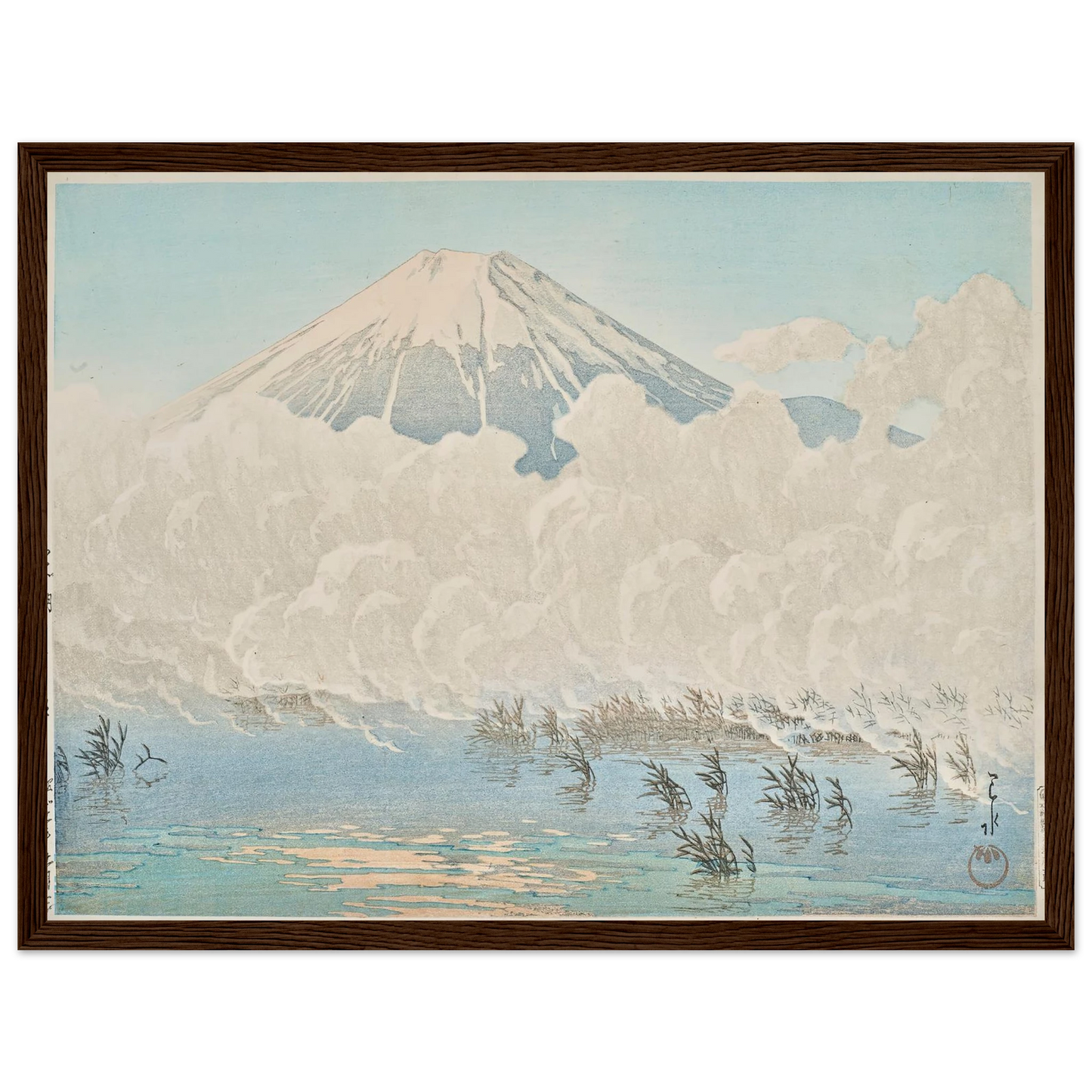 Yamanakako Hirano no asa (Morning at Hirano, Lake Yamanaka) (1936) Art Print | Kawase Hasui - Framed Poster - 30x40 cm / 12x16″ - Black frame