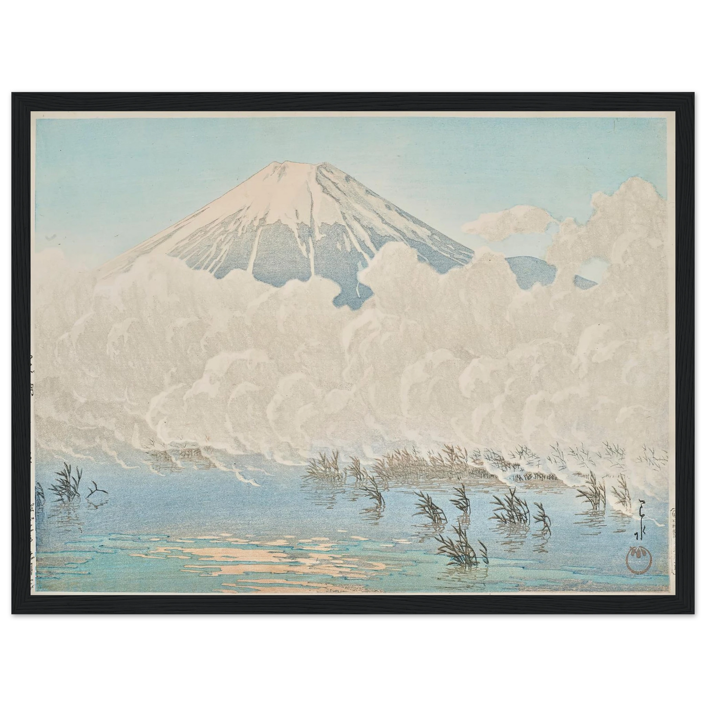 Yamanakako Hirano no asa (Morning at Hirano, Lake Yamanaka) (1936) Art Print | Kawase Hasui - Framed Poster - 30x40 cm / 12x16″ - Black frame