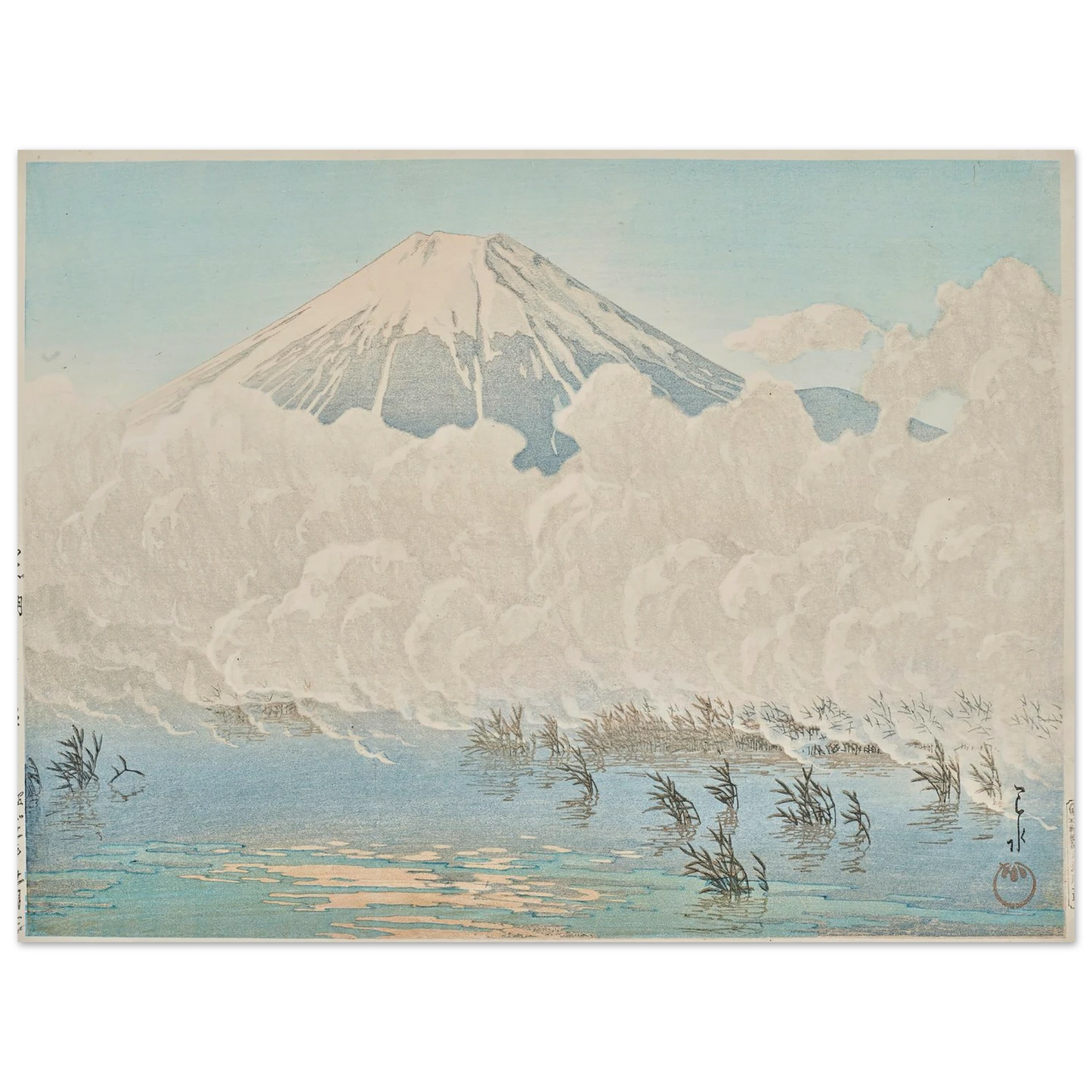 Yamanakako Hirano no asa (Morning at Hirano, Lake Yamanaka) (1936) Art Print | Kawase Hasui - Framed Poster - 30x40 cm / 12x16″ - Black frame